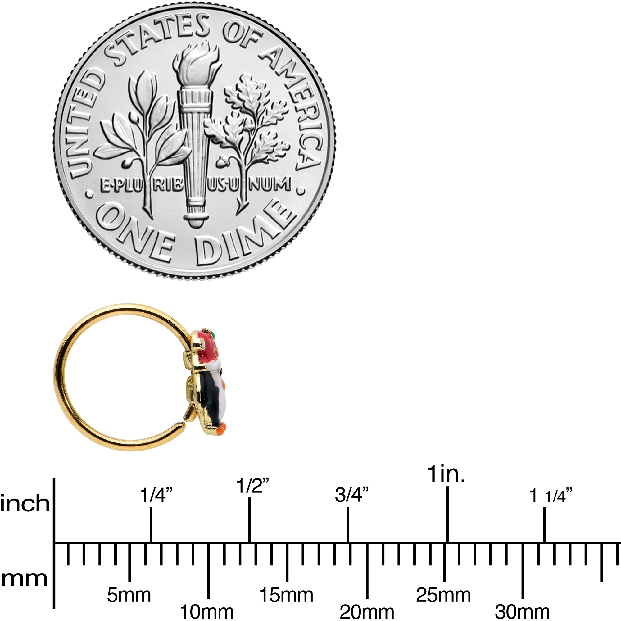 20G 5/16 Gold Tone Holly Hat Penguin Holiday Nose Hoop