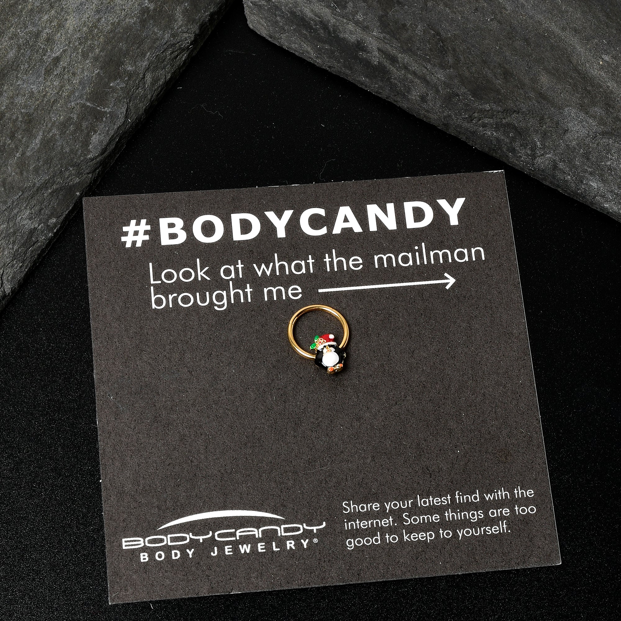 16G 3/8 Gold Tone Holly Hat Penguin Holiday Hinged Segment Ring