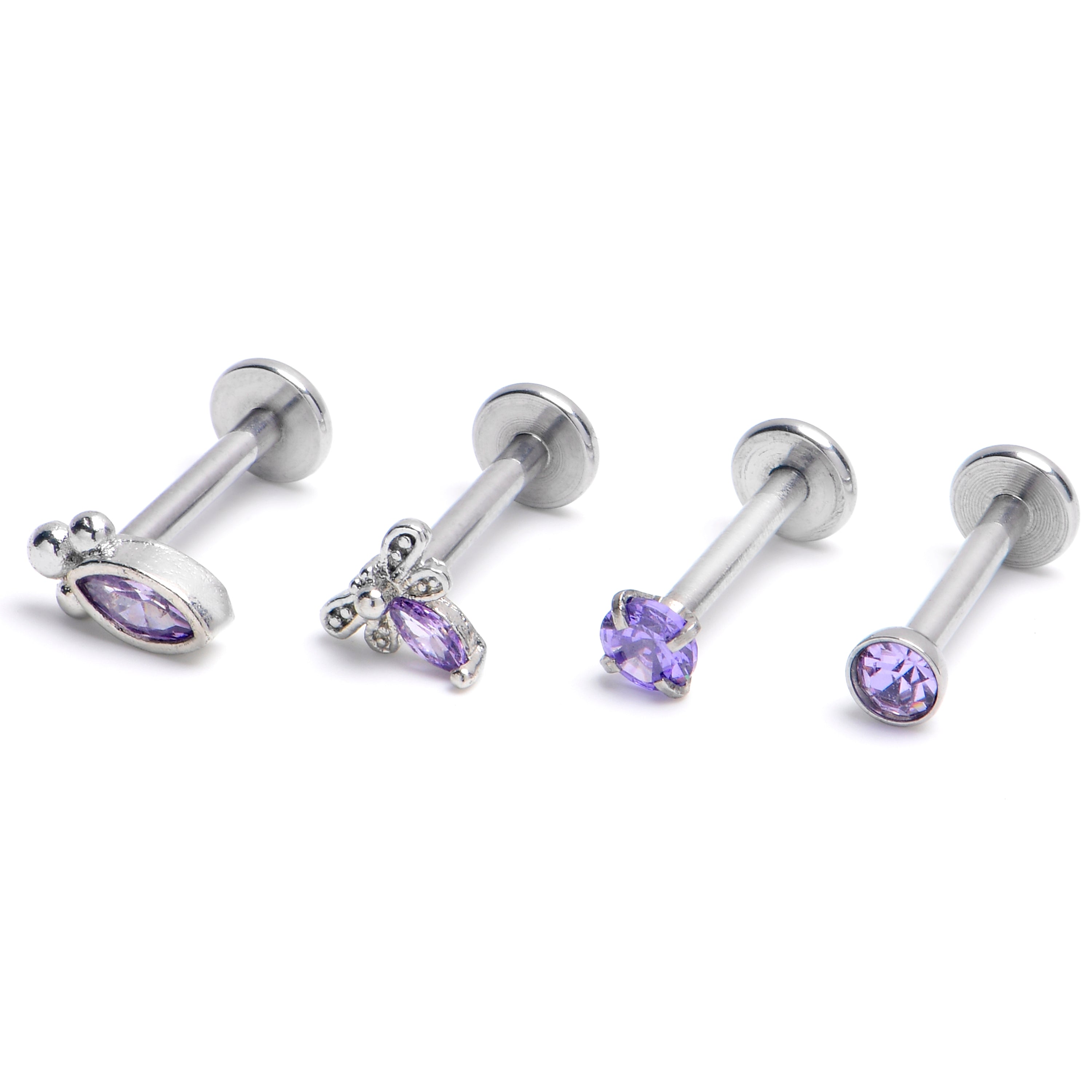 16G 5/16 Purple Gem Insect Oval Labret Monroe Tragus Set of 4
