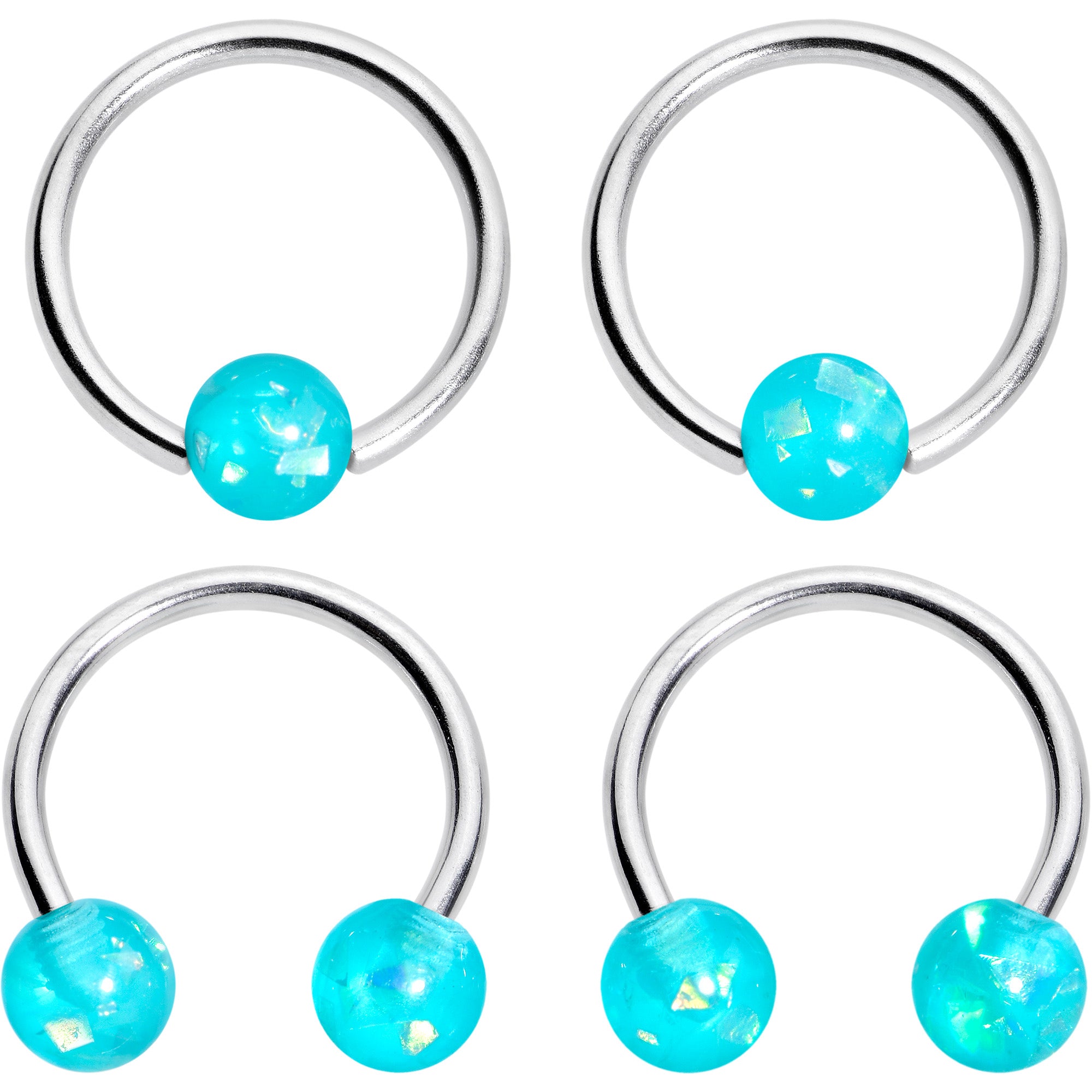 16G 3/8 Teal Faux Opal Horseshoe BCR Captive Ring Set of 4