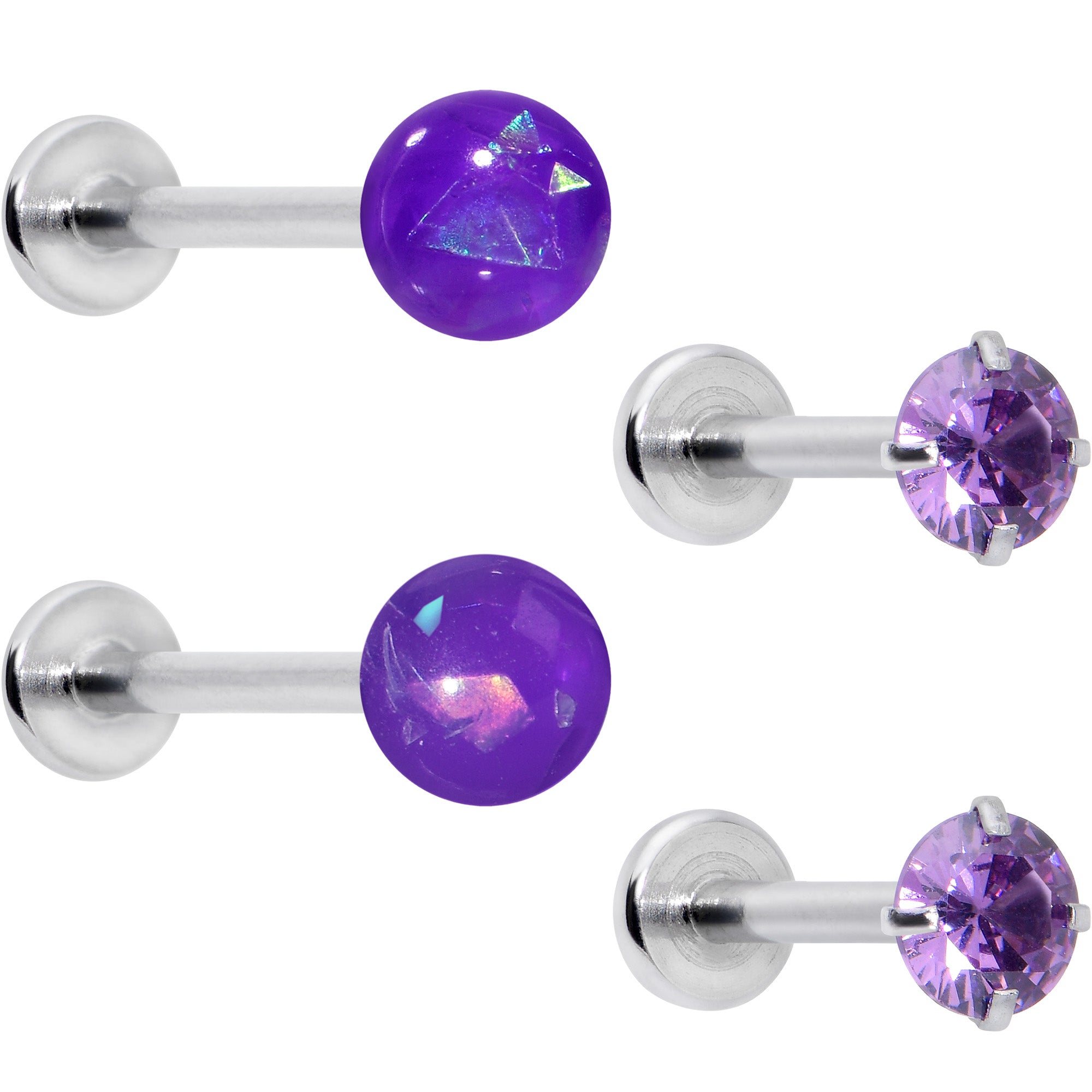 16G 5/16 3/8 Purple Gem Faux Opal Labret Monroe Tragus Set of 4