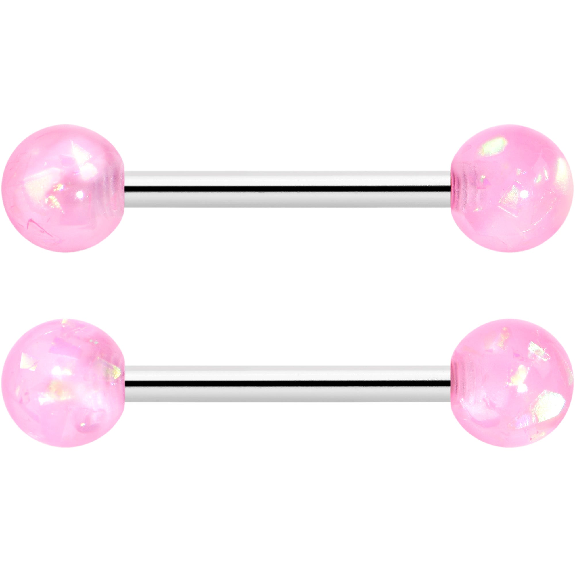 14G 3/8 9/16 Pink Faux Opal Horseshoe Barbell Nipple Ring Set of 4