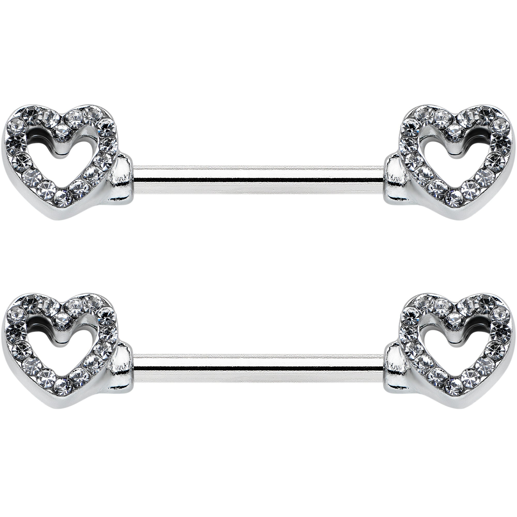 14G 9/16 Clear Gem Open Heart Valentine Barbell Nipple Ring Set