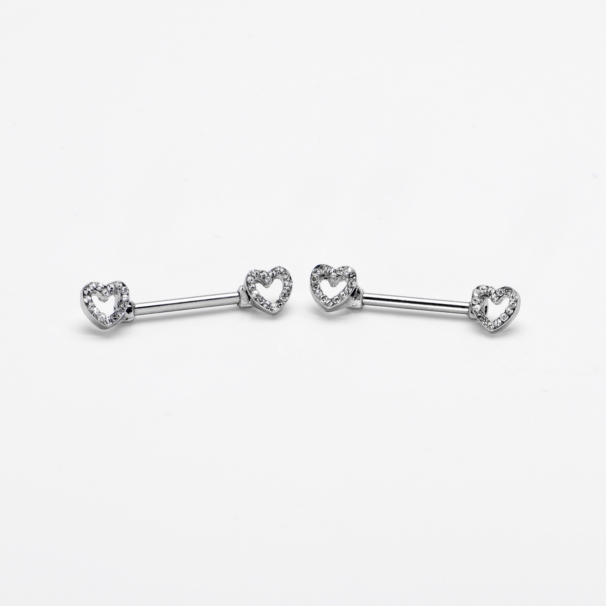 14G 9/16 Clear Gem Open Heart Valentine Barbell Nipple Ring Set