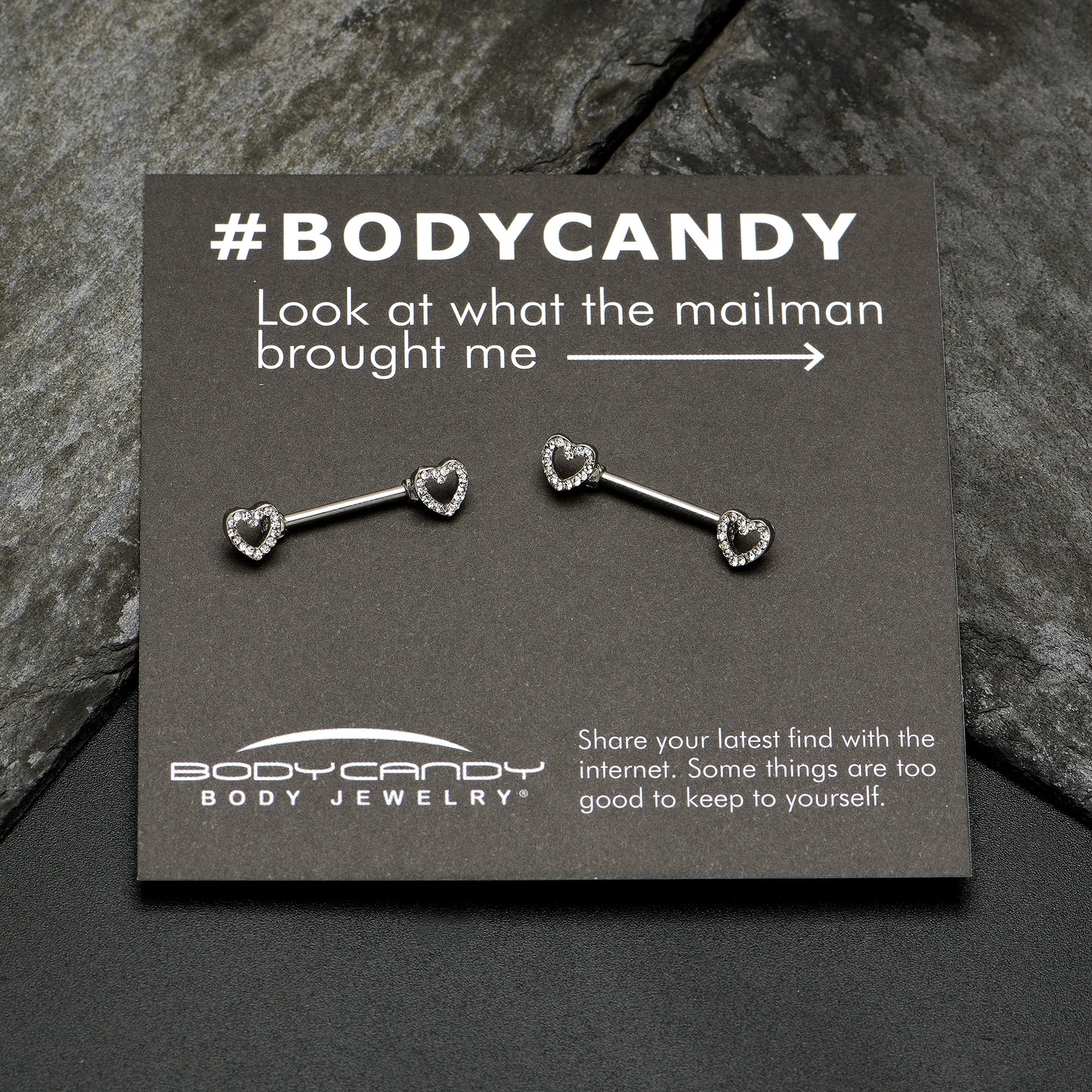 14G 9/16 Clear Gem Open Heart Valentine Barbell Nipple Ring Set