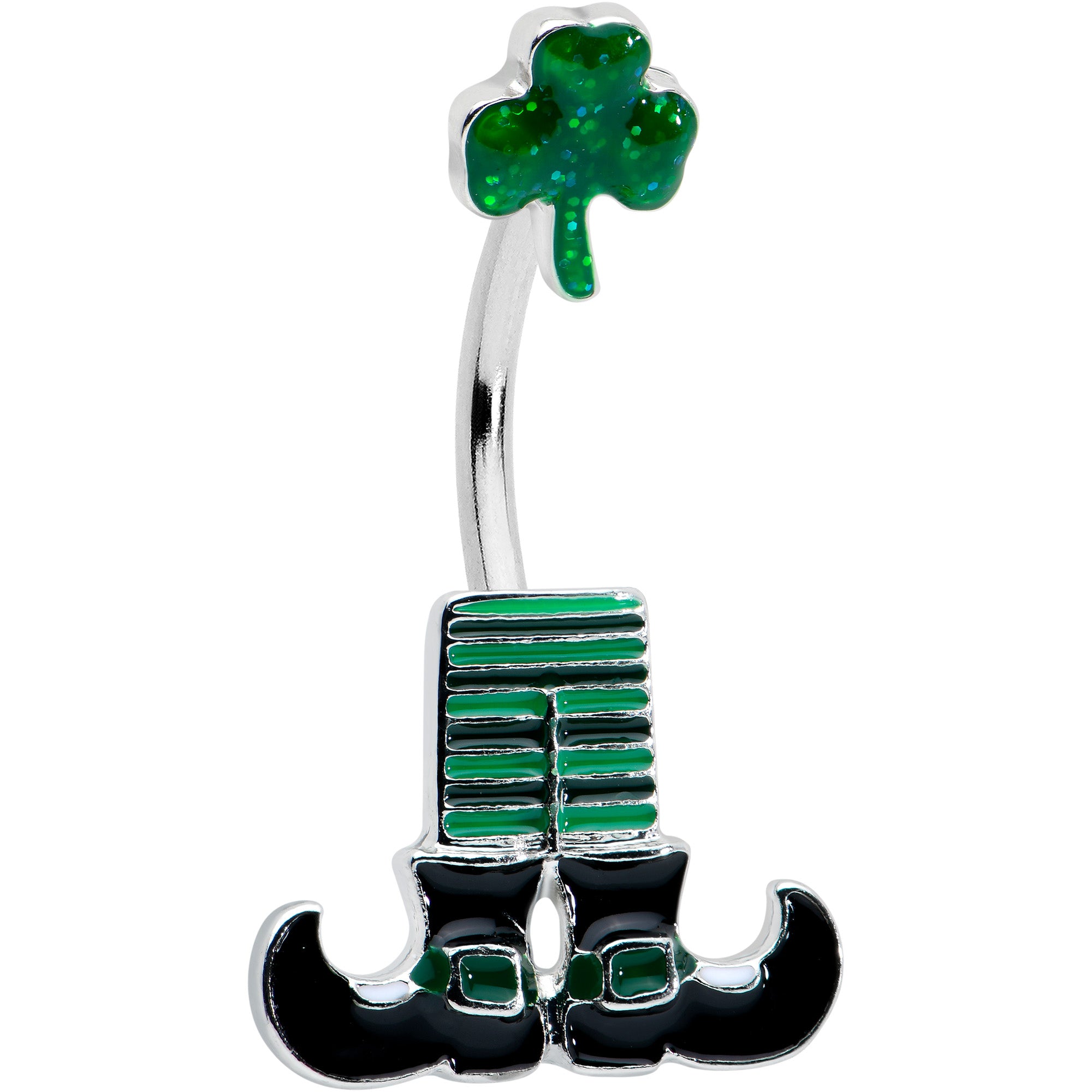 Leprechaun Legs Shamrock St Patricks Double Mount Belly Ring