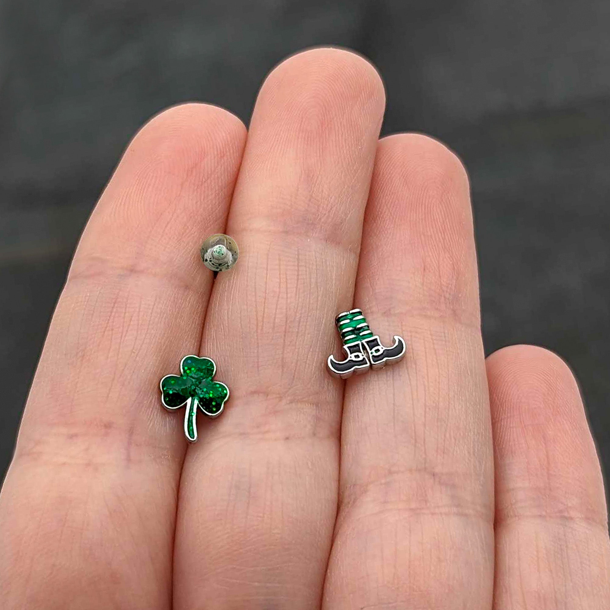 16G 1/4 Leprechaun Legs Shamrock UV Glow Labret Set of 3
