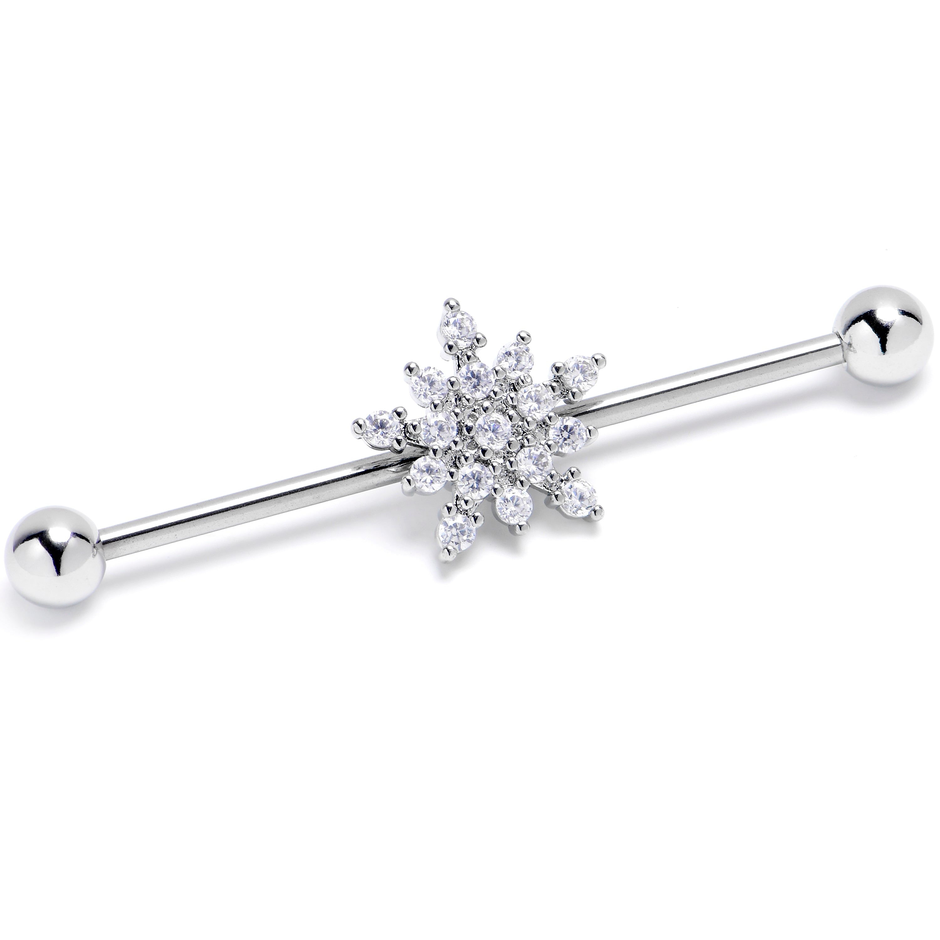 14G Clear Gem Classic Snowflake Christmas Industrial Barbell 38mm