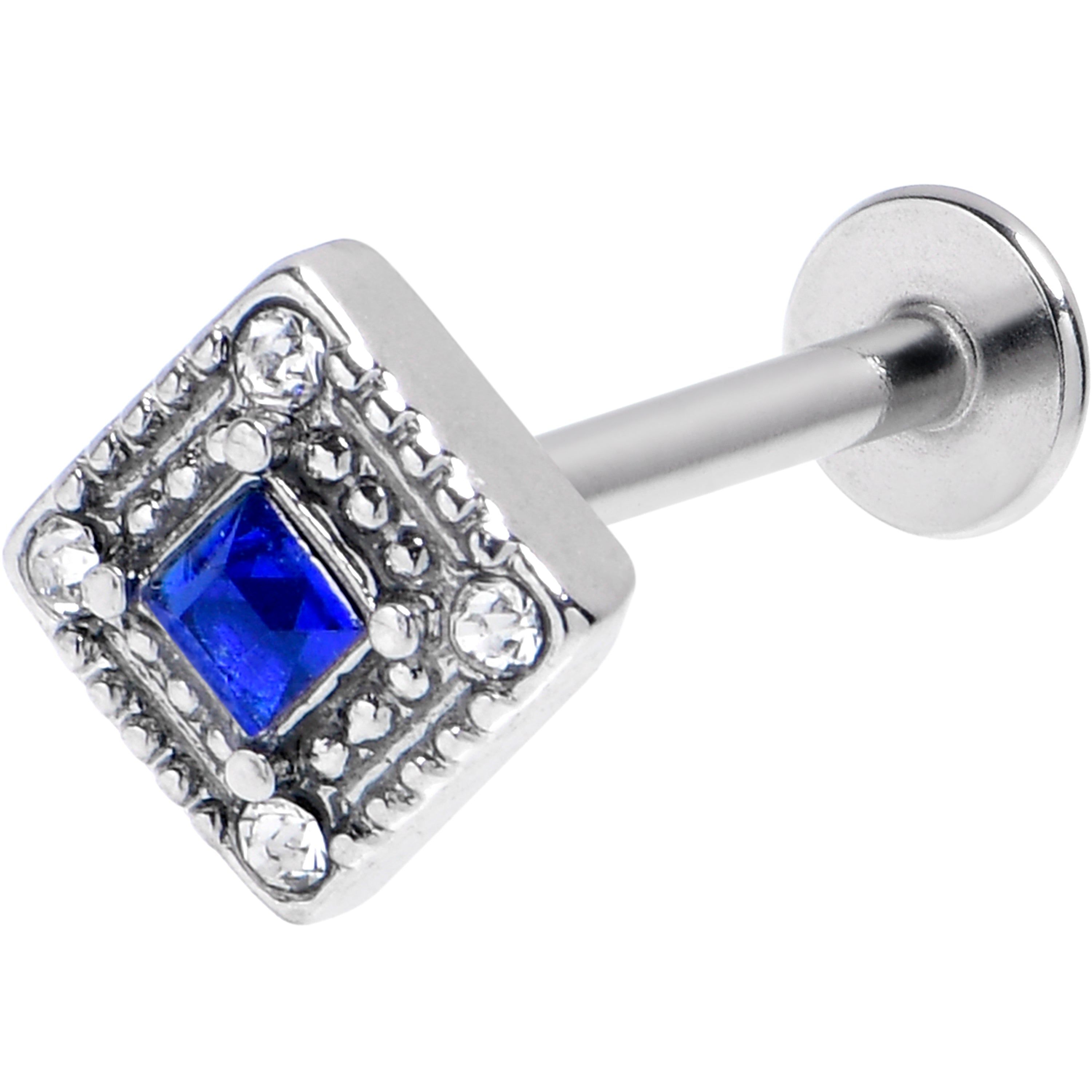 16G 5/16 Clear Blue Gem Rhombus Royale Labret Monroe Tragus