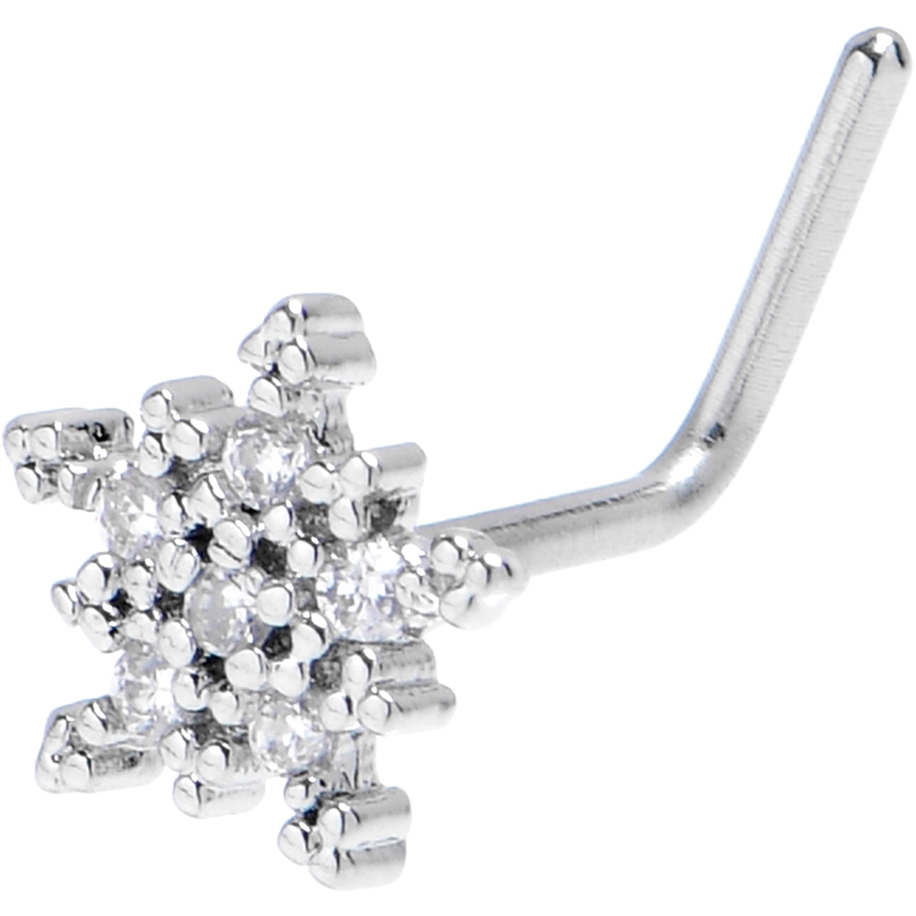 20G 7mm Clear Gem Classic Snowflake Christmas L Shape Nose Ring