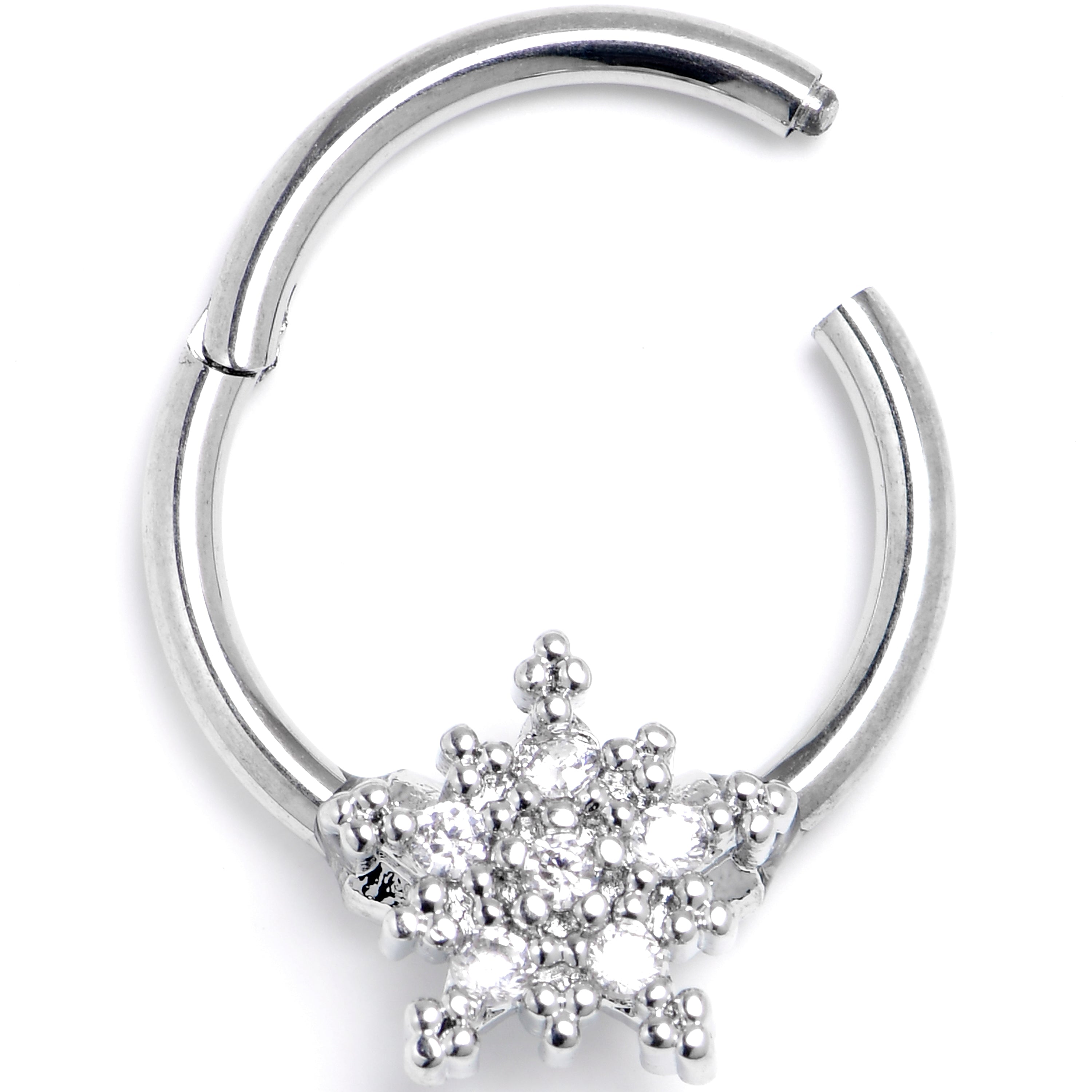 16G 3/8 Clear Gem Classic Snowflake Christmas Hinged Segment Ring