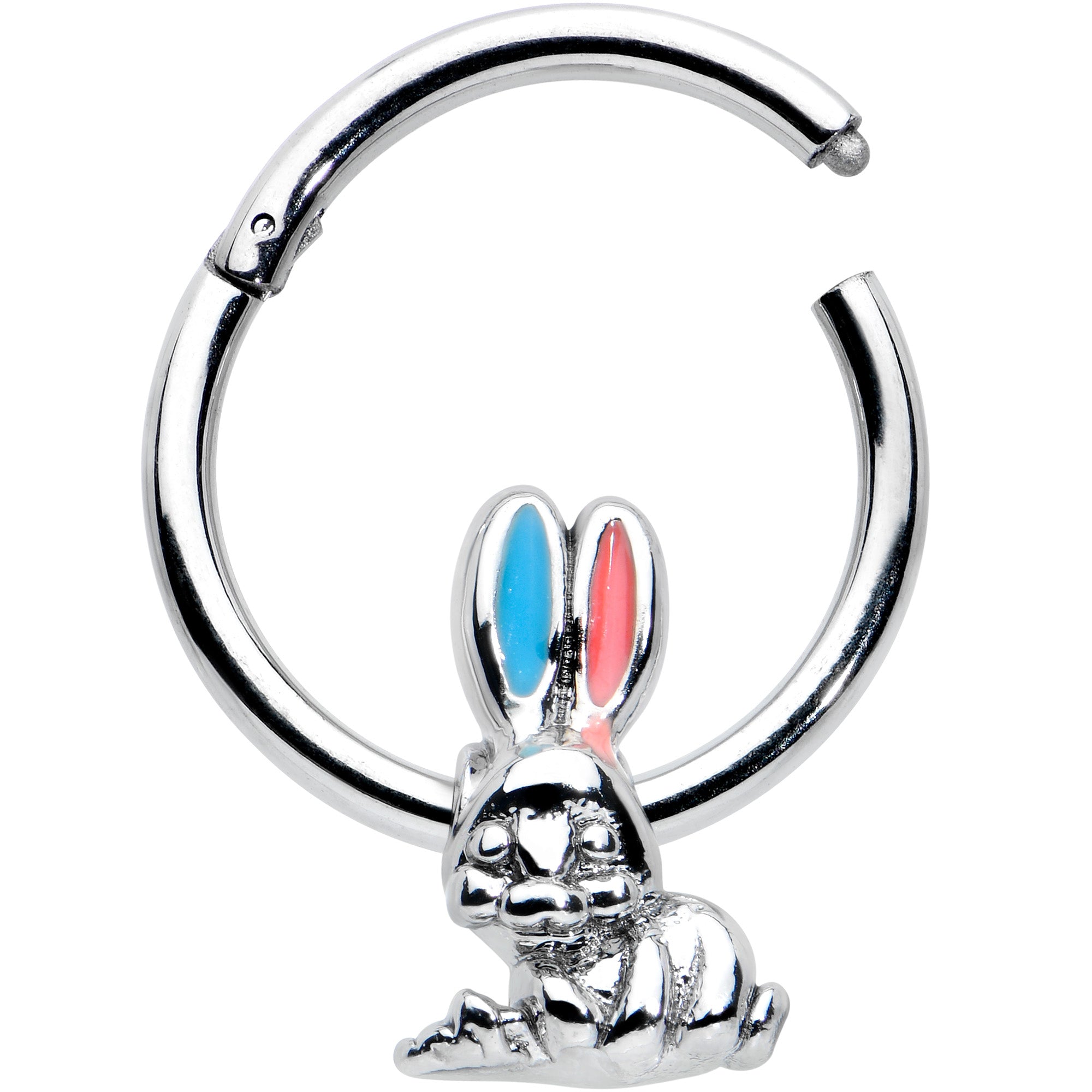 16G 3/8 Easter Bunny Red Blue Ears Hinged Segment Ring