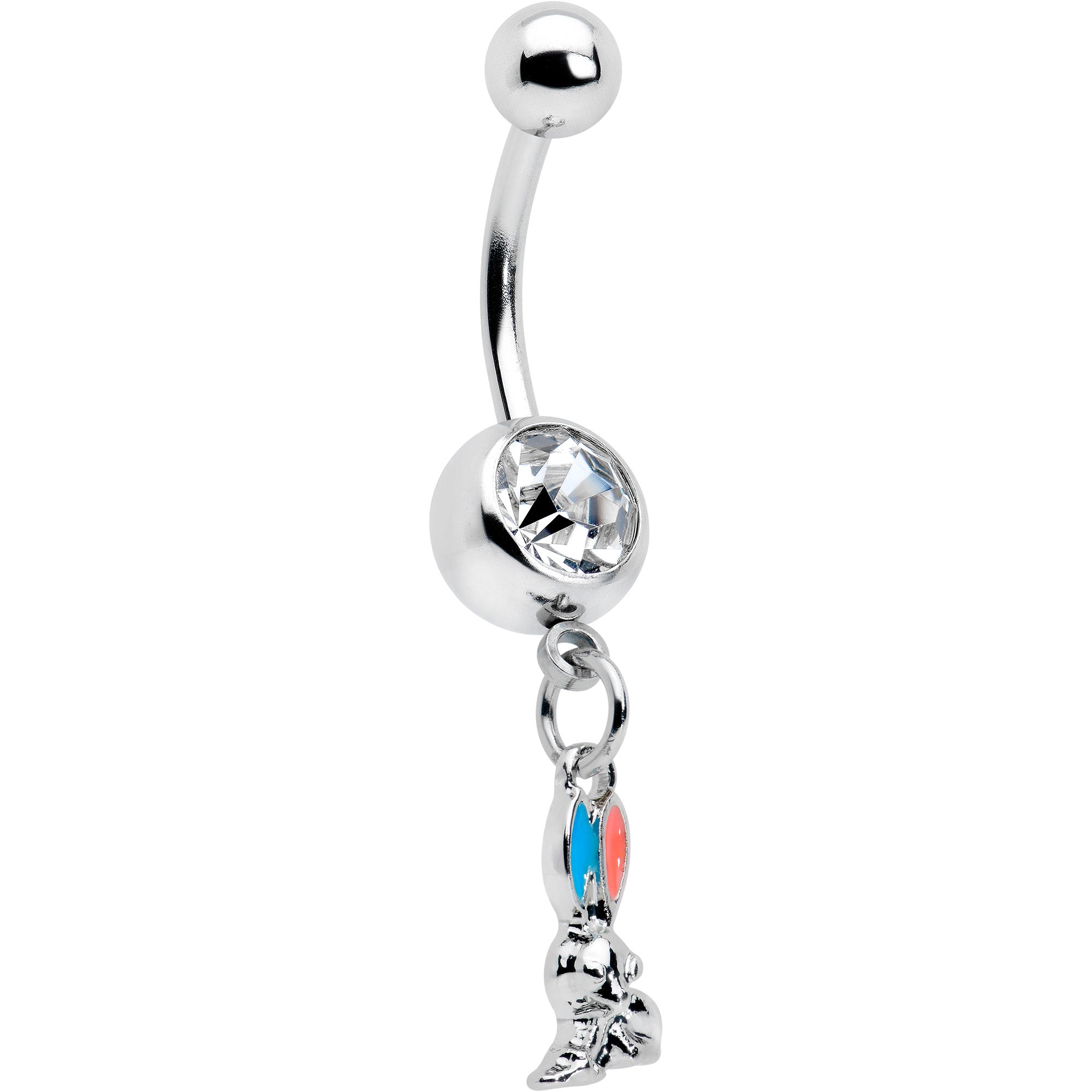 Clear Gem Easter Bunny Red Blue Ears Dangle Belly Ring