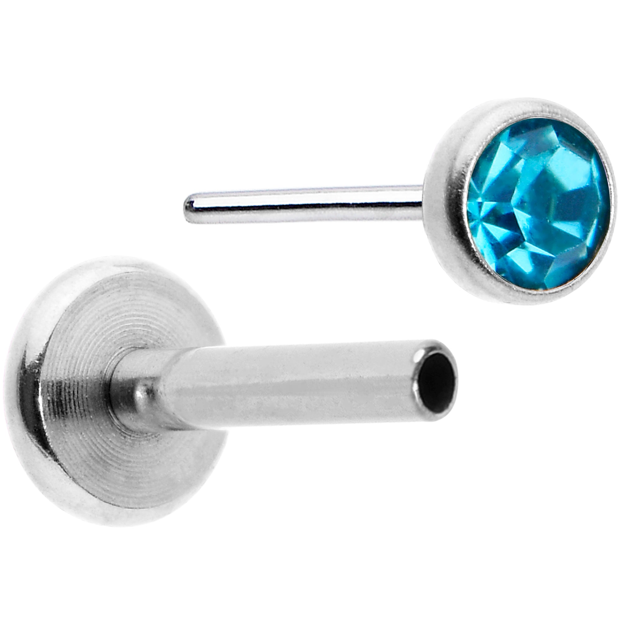 16G 5/16 Blue Gem Threadless Labret Monroe Tragus
