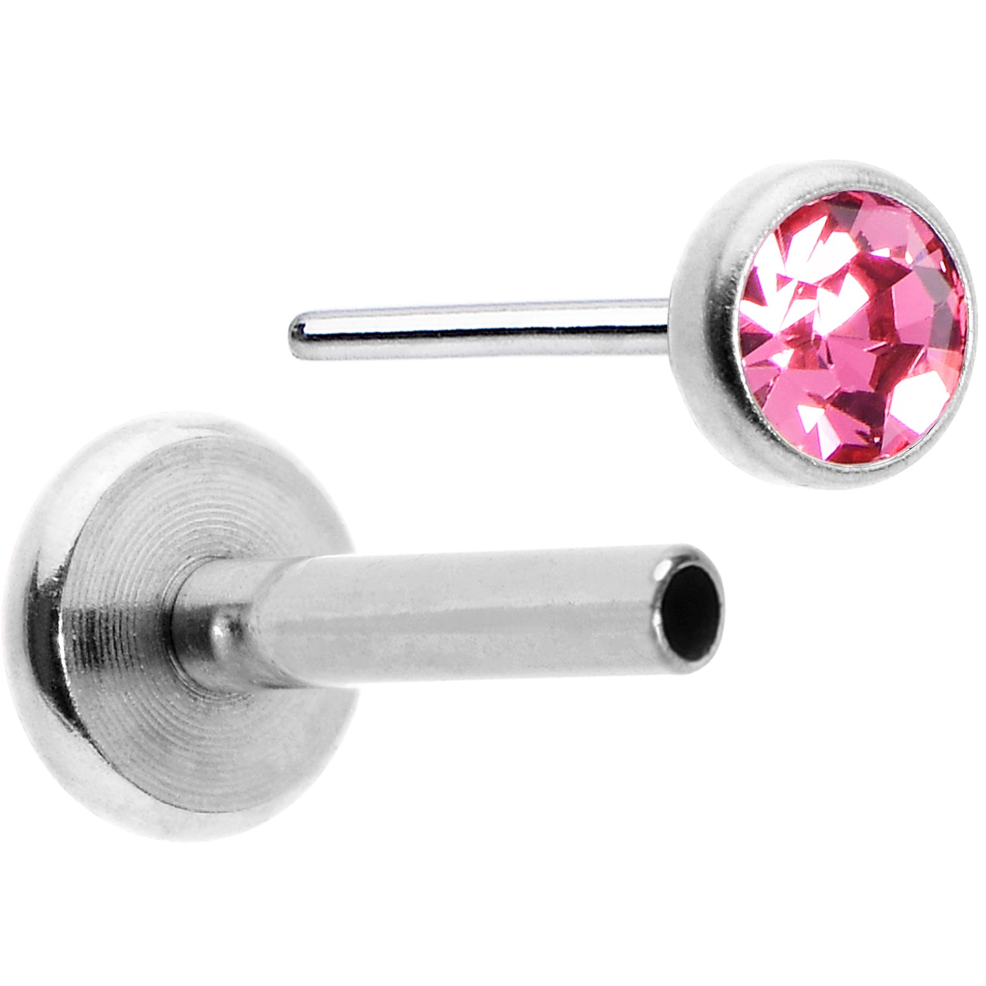 16G 5/16 Pink Gem Threadless Labret Monroe Tragus