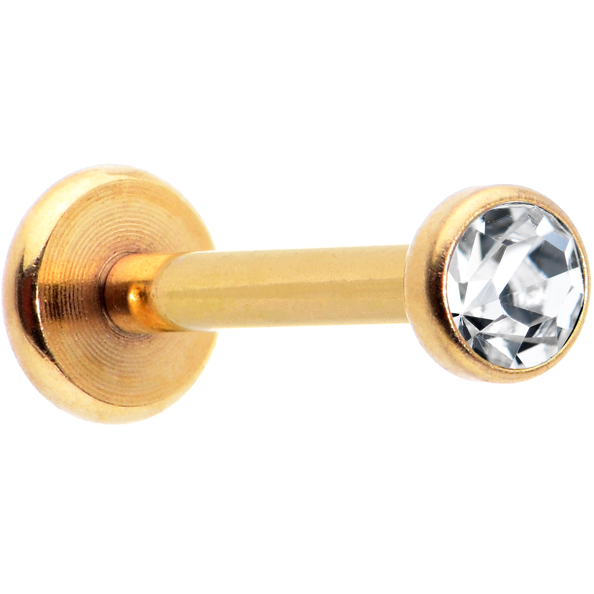 16G 5/16 Clear Gem Gold Tone Threadless Labret Monroe Tragus
