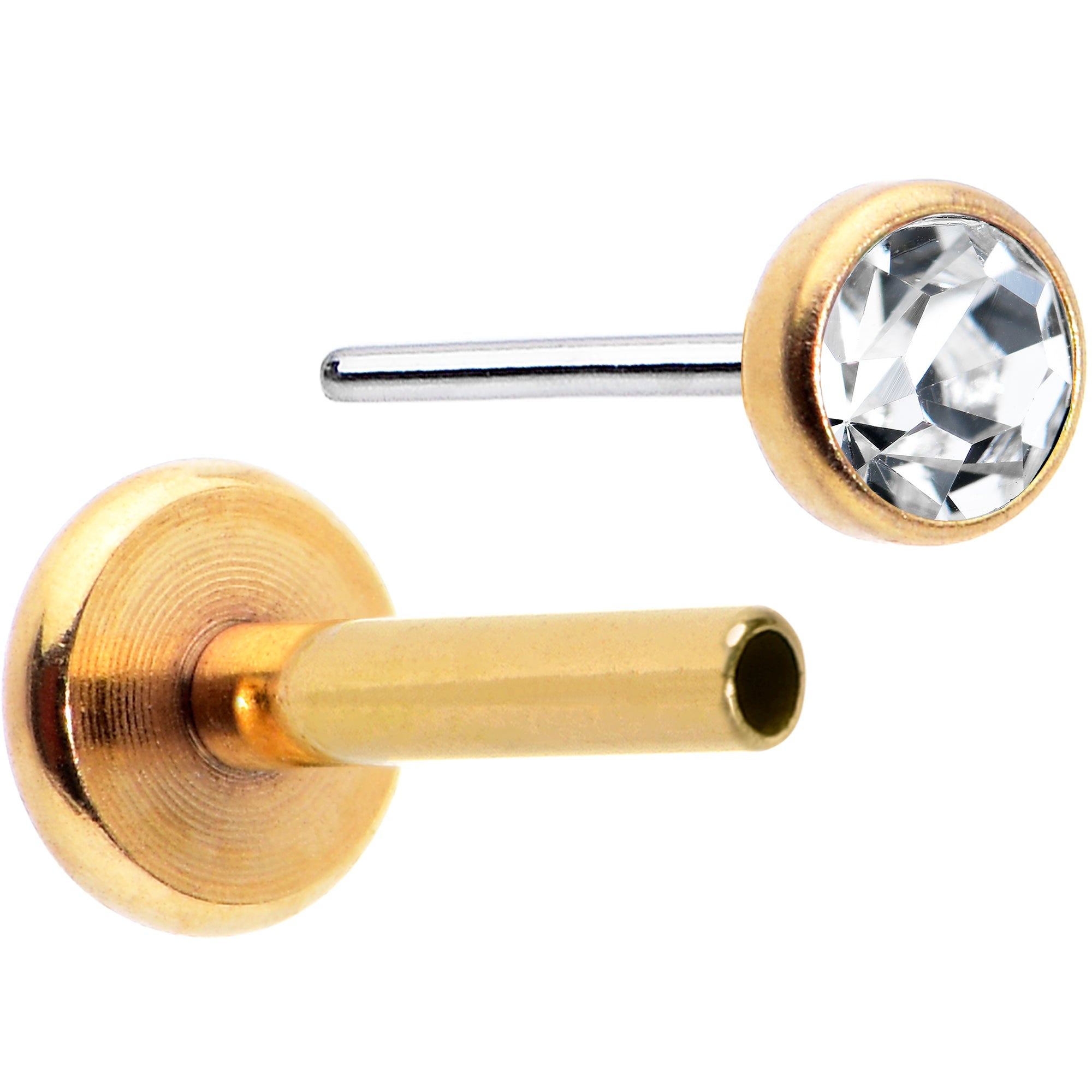 16G 5/16 Clear Gem Gold Tone Threadless Labret Monroe Tragus