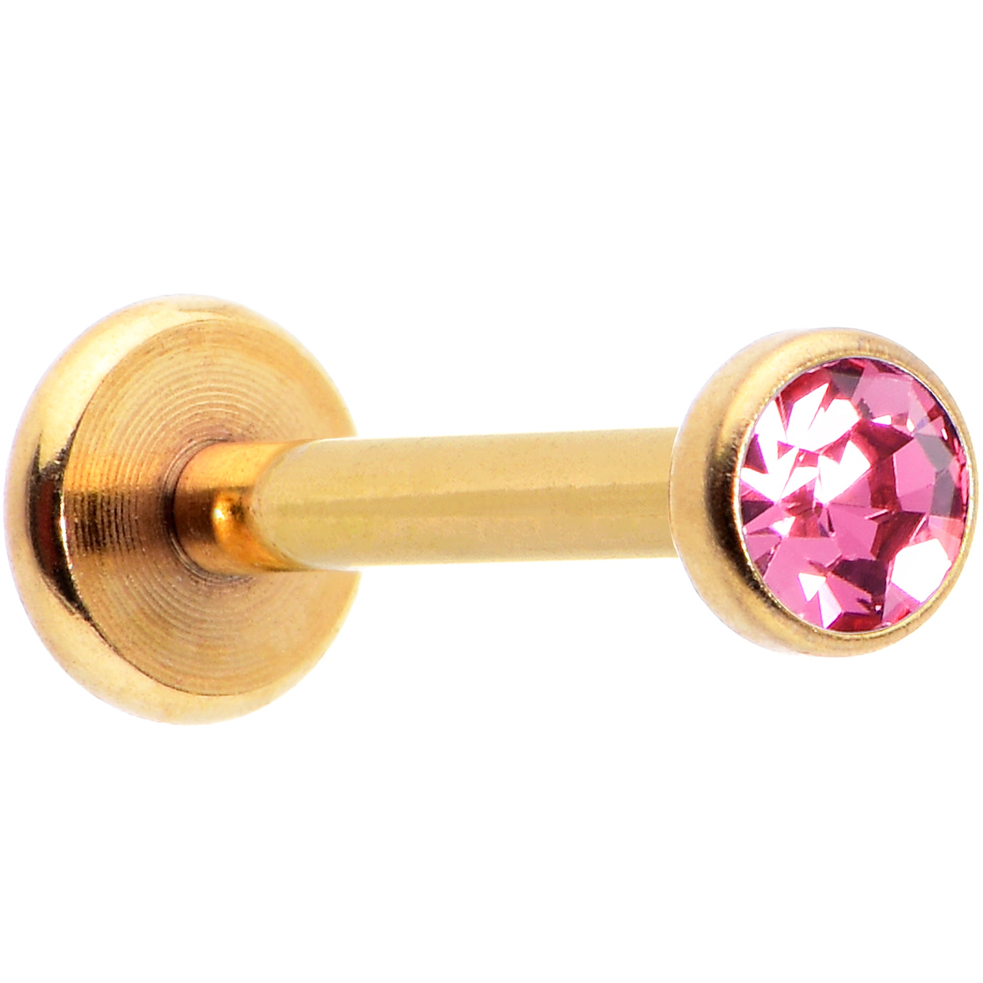 16G 5/16 Pink Gem Gold Tone Threadless Labret Monroe Tragus