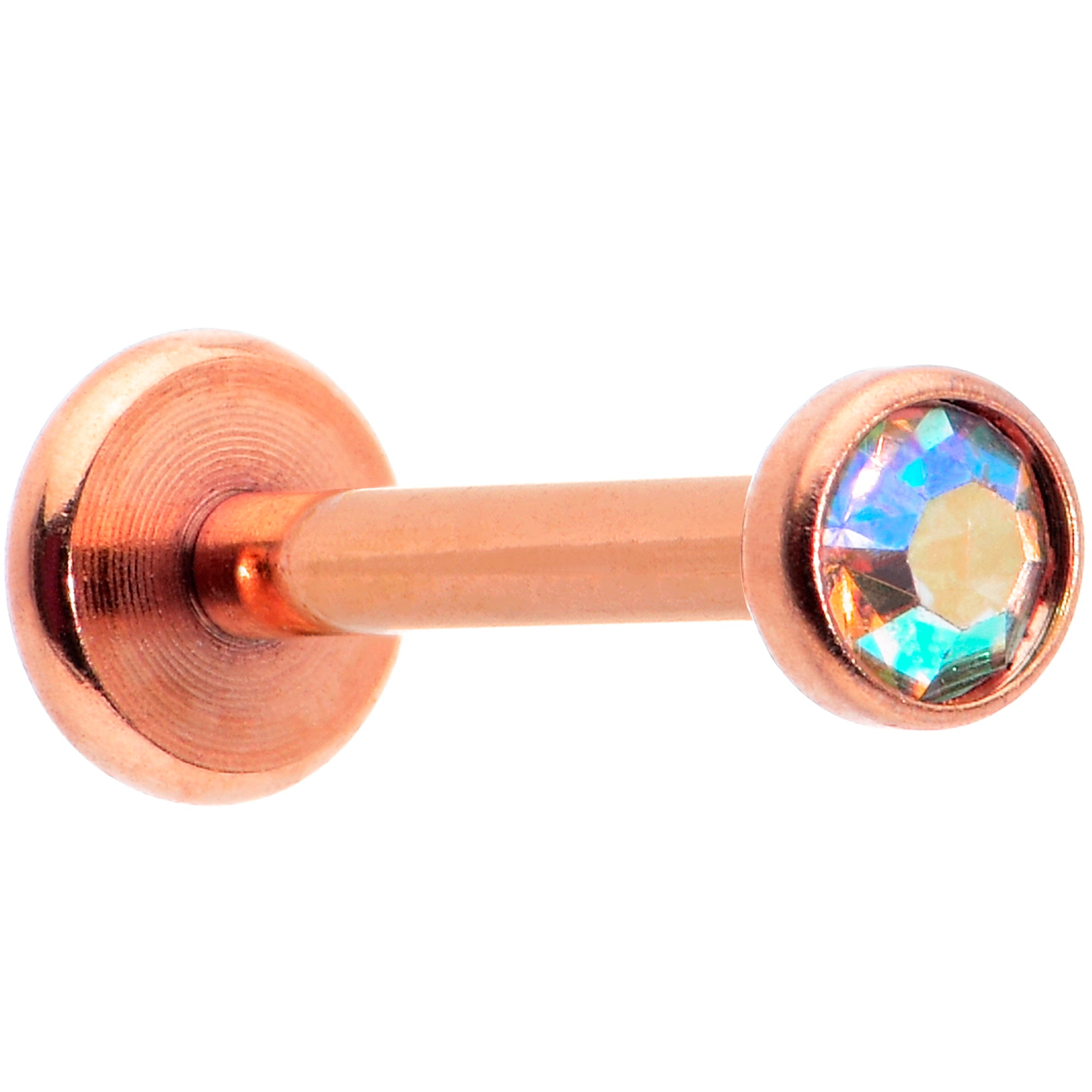 16G 5/16 Aurora Gem Rose Gold Tone Threadless Labret Monroe Tragus