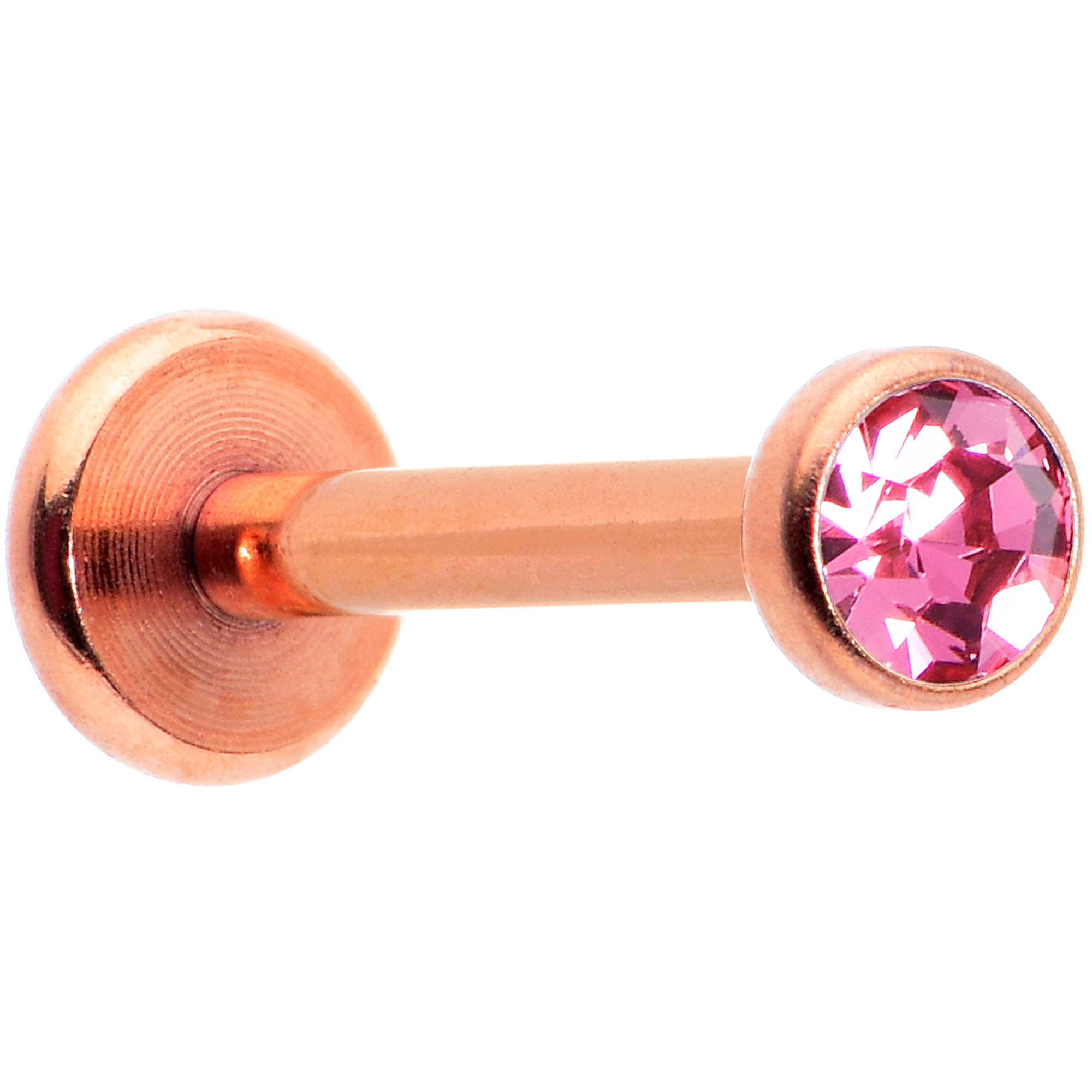 16G 5/16 Pink Gem Rose Gold Tone Threadless Labret Monroe Tragus