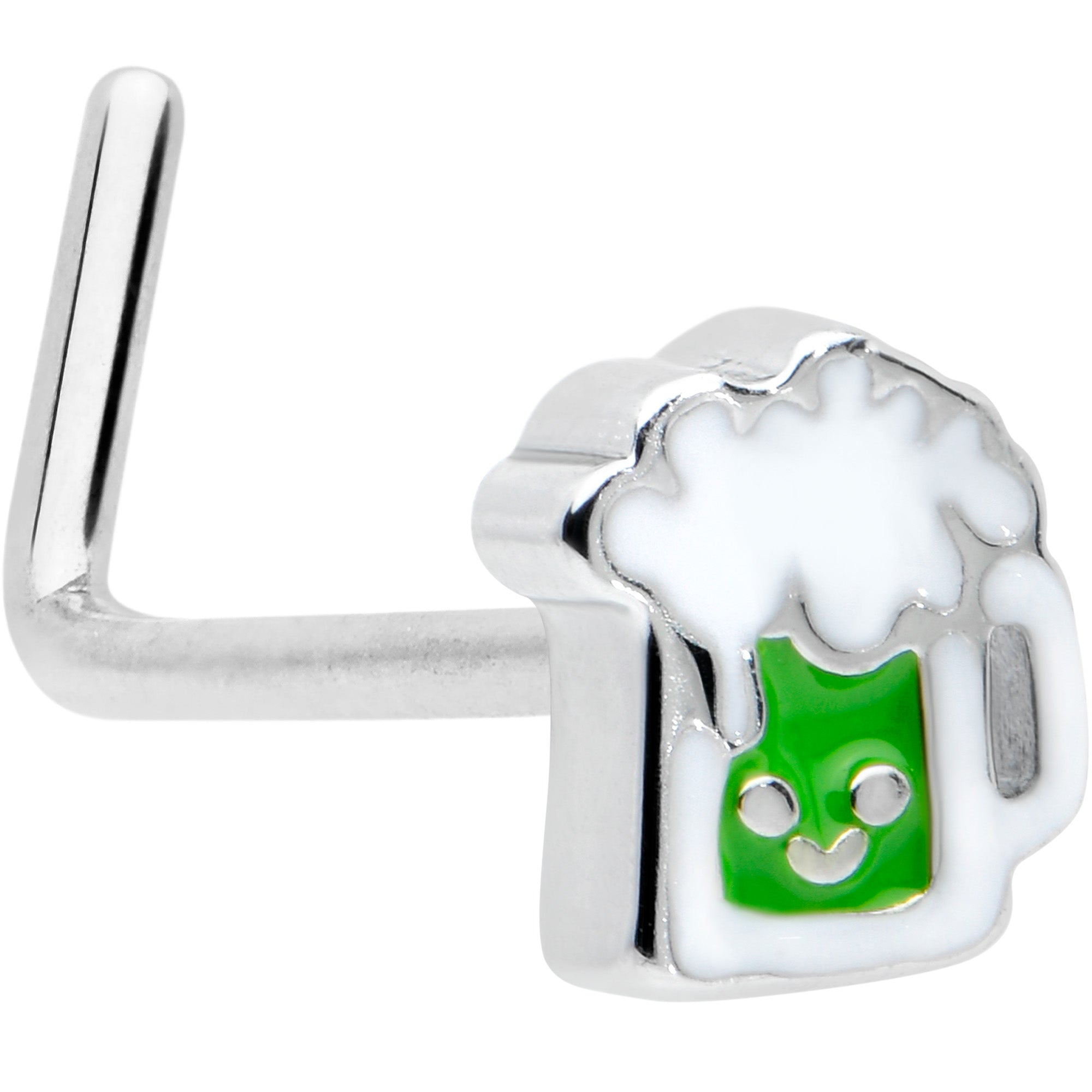 20G 7mm Sweet Happy Green Beer St Patricks L Shape Nose Ring