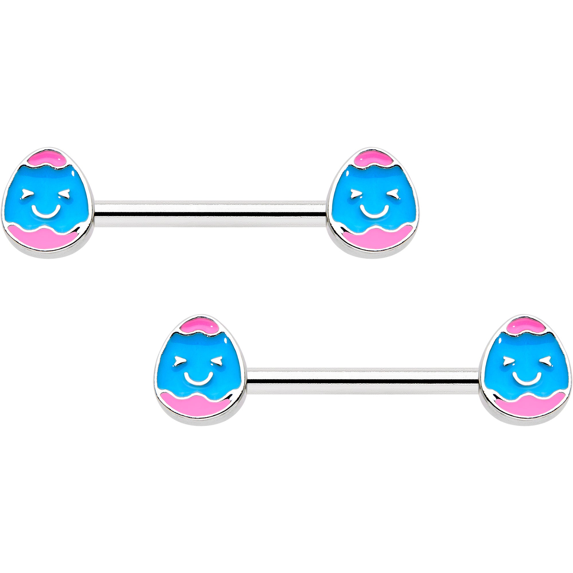 14G 9/16 Blue Pink Celebration Easter Egg Barbell Nipple Ring Set