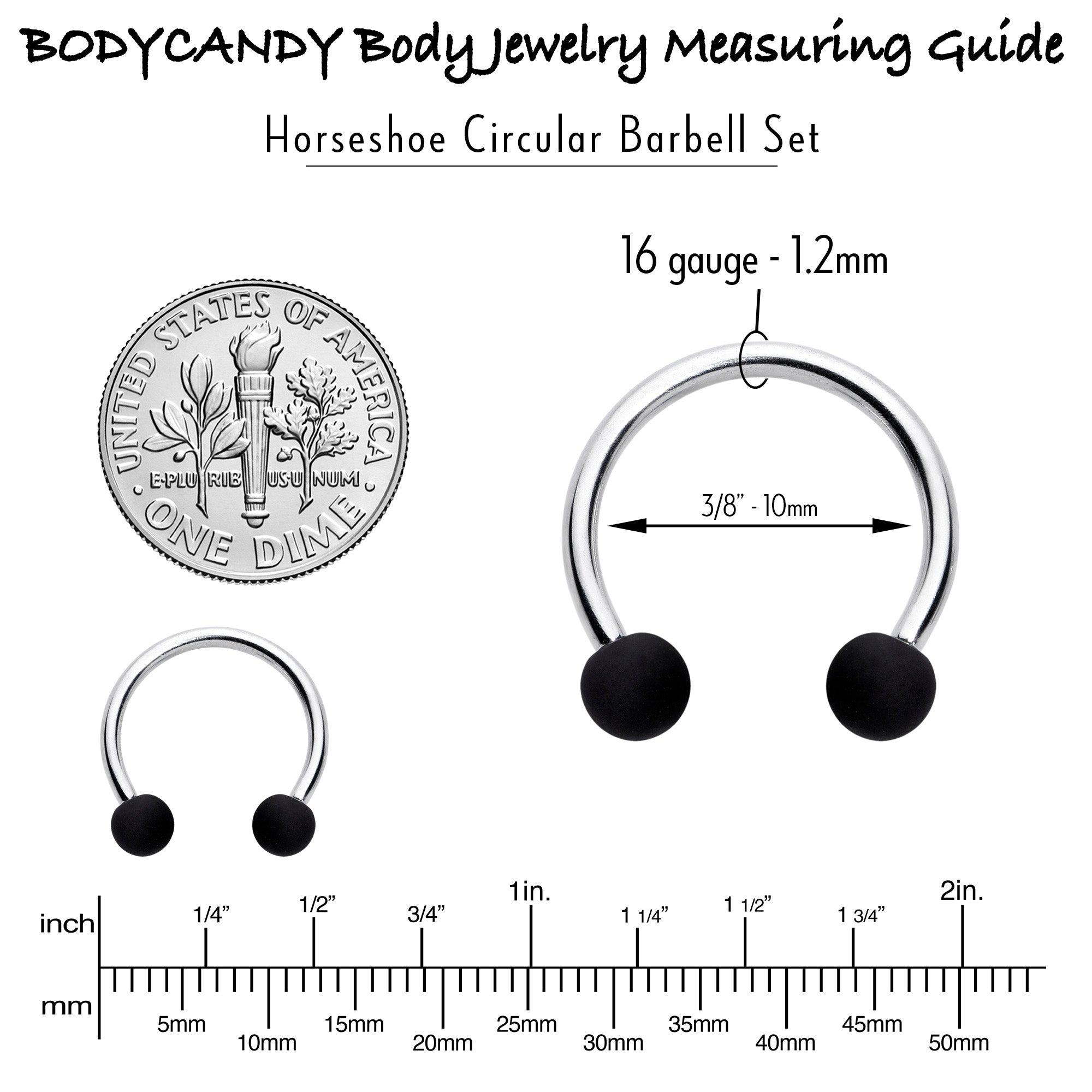 16G 3/8 Matte Black Blue Teal Horseshoe Circular Barbell Set of 6