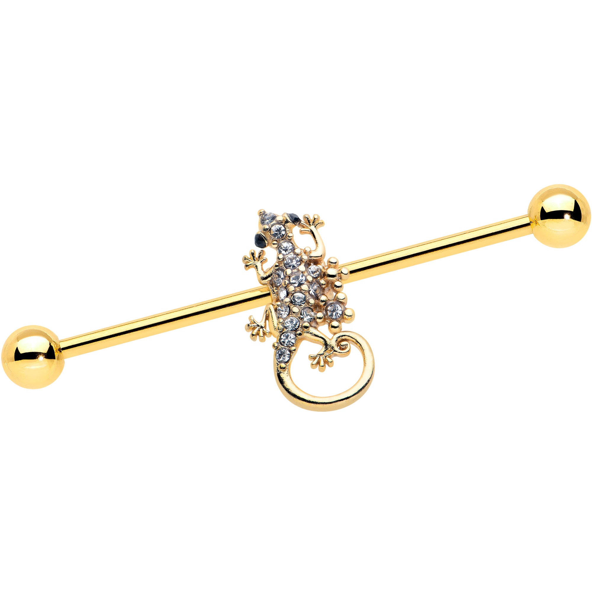 14G Clear Gem Gold Tone Luscious Lizard Industrial Barbell 38mm