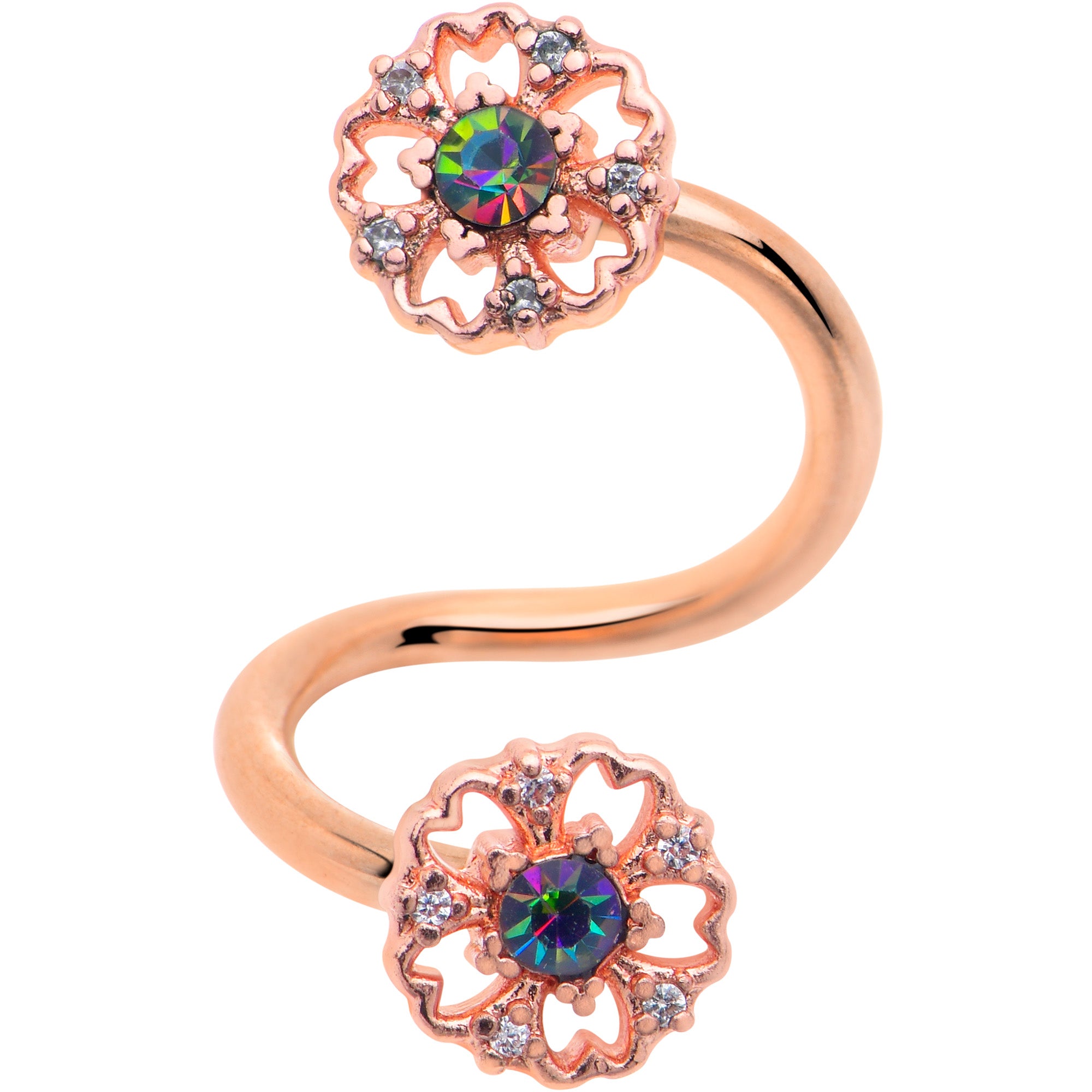 Vitrail Gem Rose Gold Tone Flower Spiral Twister Belly Ring