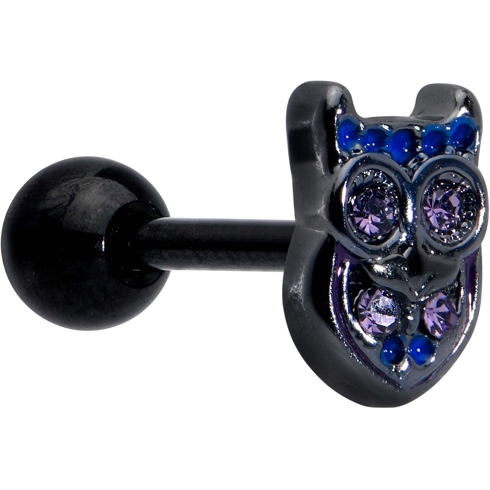16G 1/4 Purple Gem Black Opulent Owl Cartilage Tragus Earring