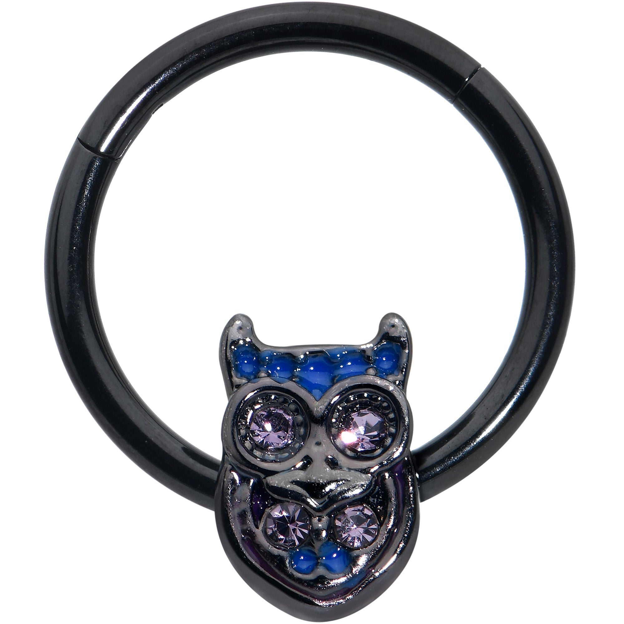 16G 3/8 Purple Gem Black Opulent Owl Hinged Segment Ring
