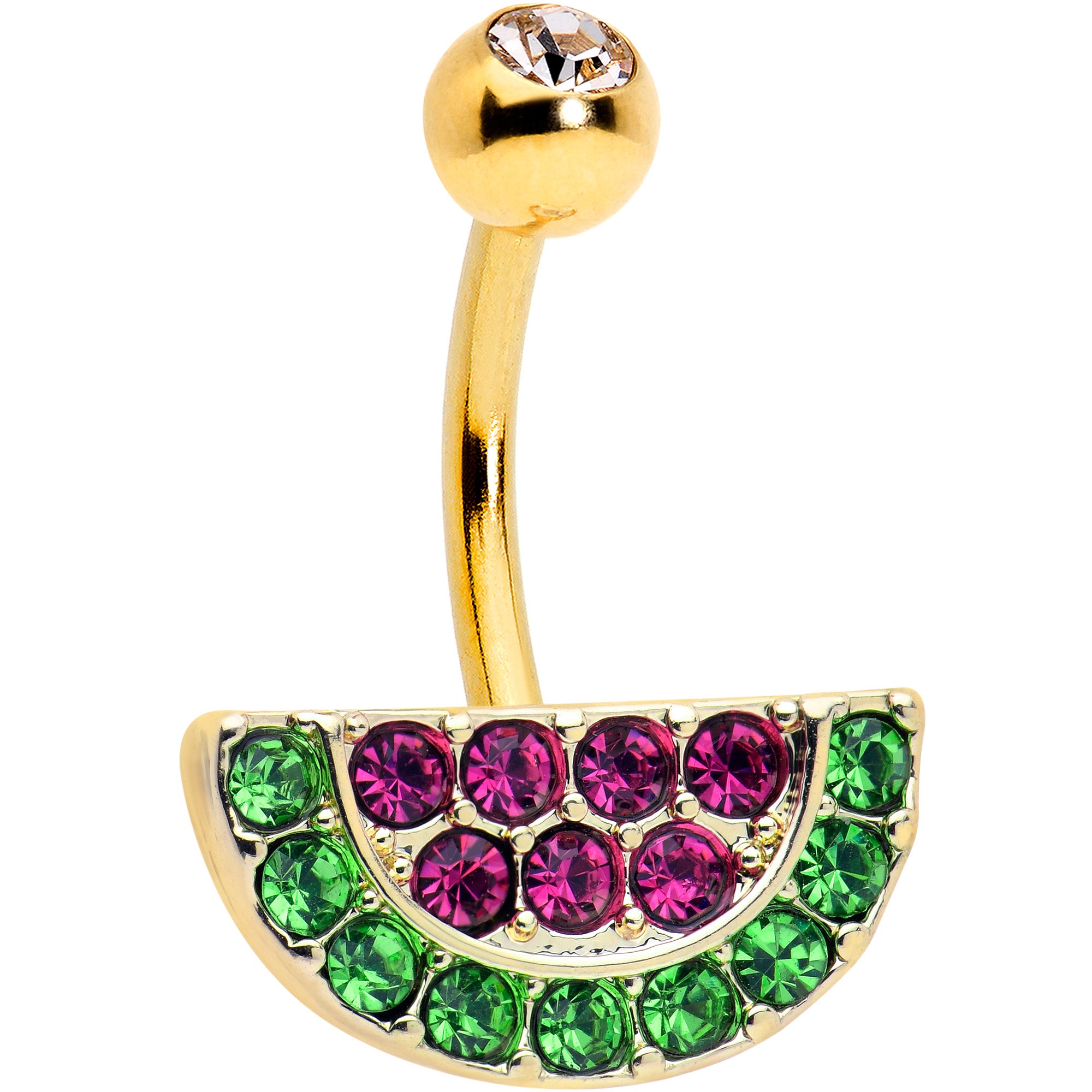 Pink Green Gem Gold Tone Watermelon Yum Belly Ring