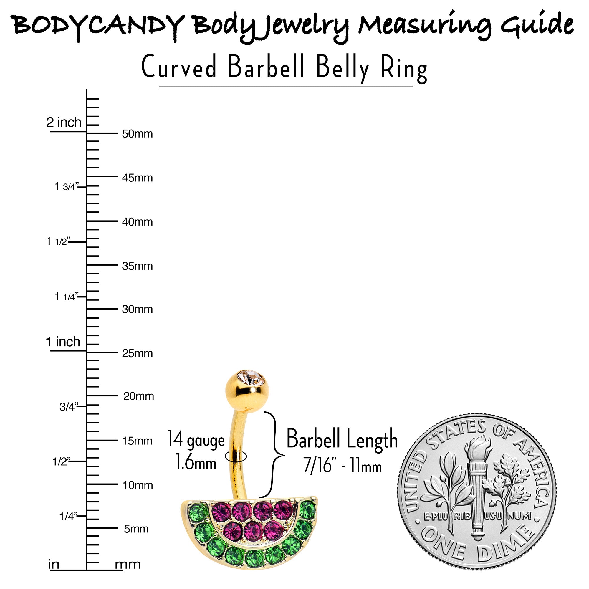 Pink Green Gem Gold Tone Watermelon Yum Belly Ring