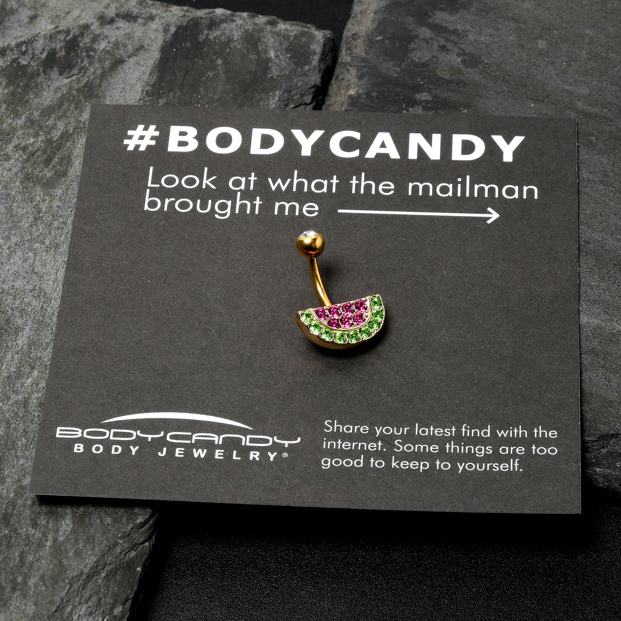 Pink Green Gem Gold Tone Watermelon Yum Belly Ring