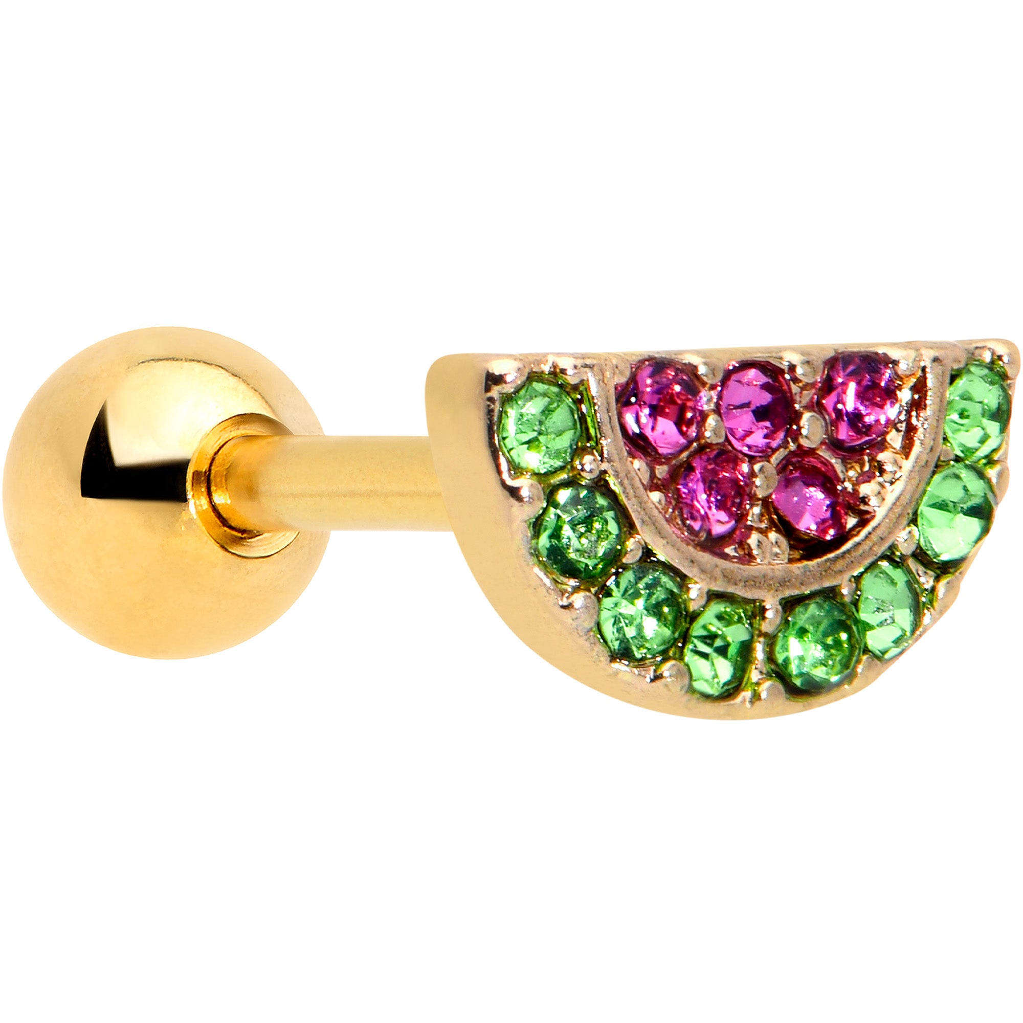 16G 1/4 Pink Gem Gold Hue Watermelon Yum Cartilage Tragus Earring