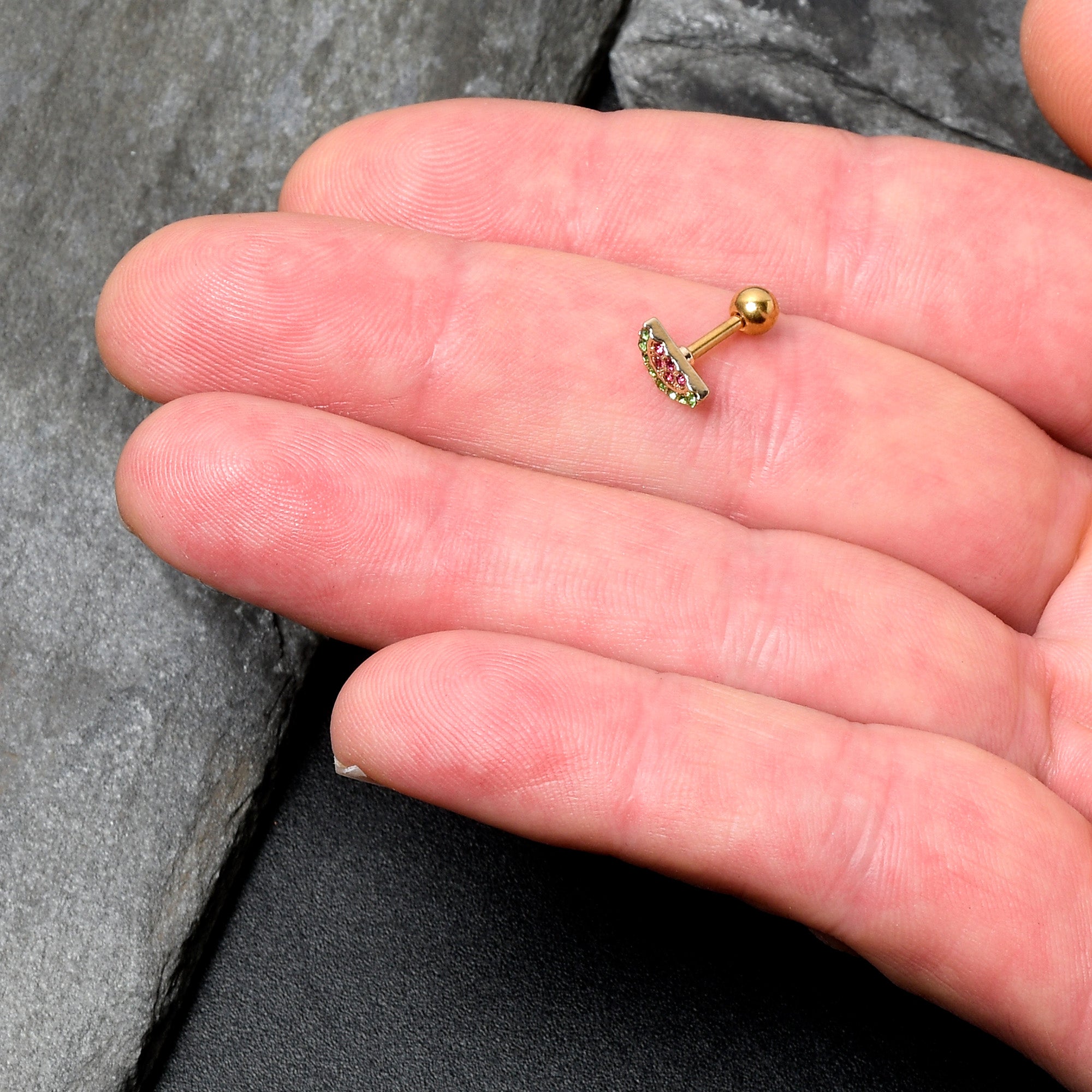 16G 1/4 Pink Gem Gold Hue Watermelon Yum Cartilage Tragus Earring