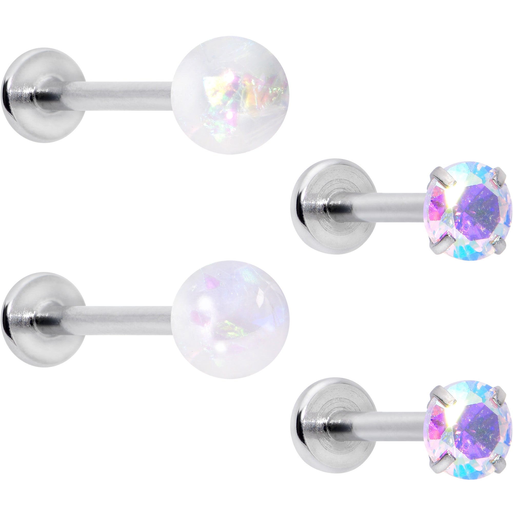 16G 5/16 3/8 Aurora Gem White Faux Opal Labret Monroe Set of 4