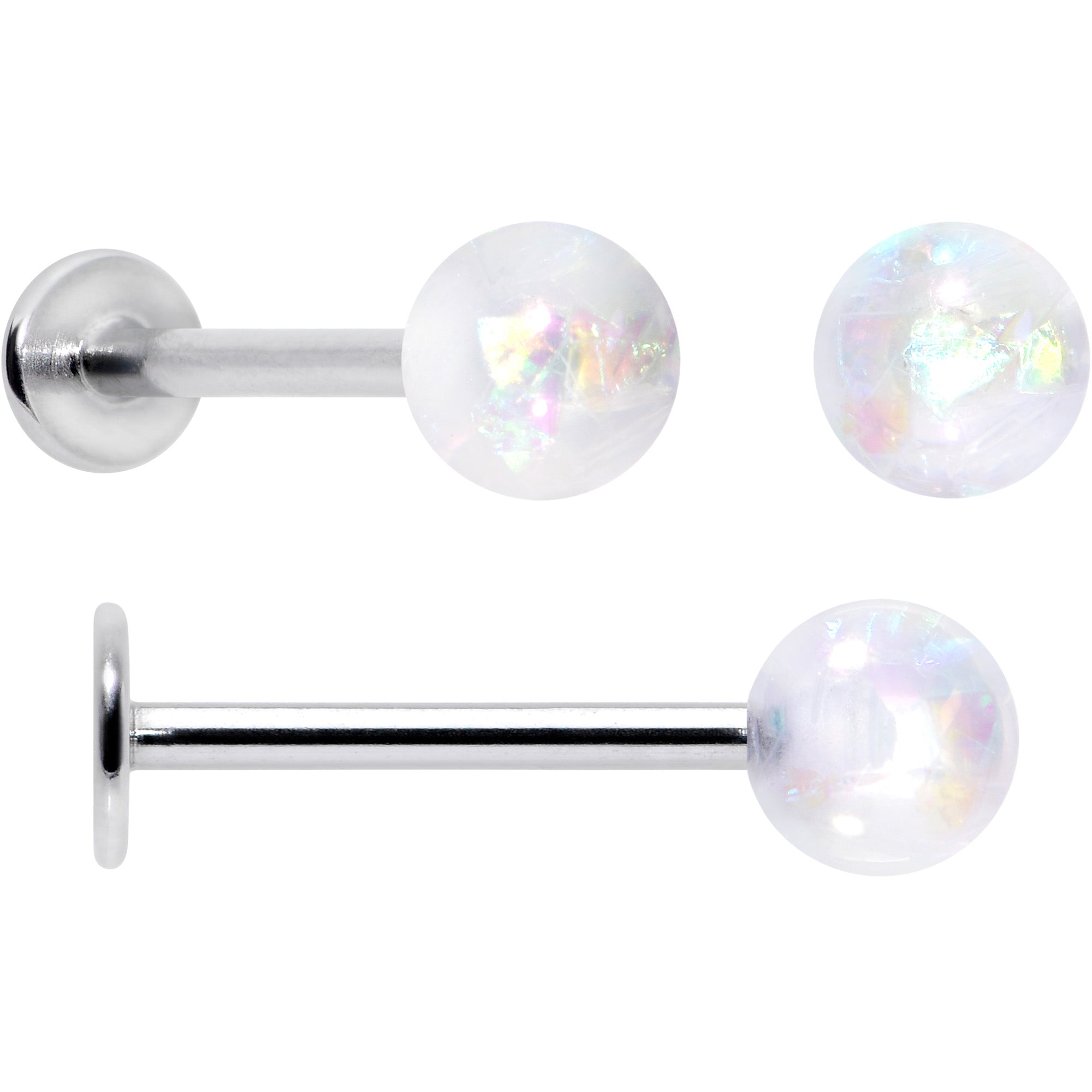 16G 5/16 3/8 Aurora Gem White Faux Opal Labret Monroe Set of 4