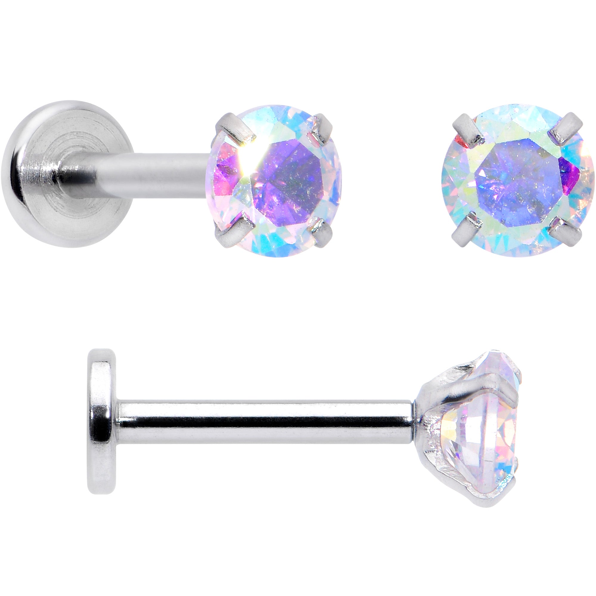 16G 5/16 3/8 Aurora Gem White Faux Opal Labret Monroe Set of 4