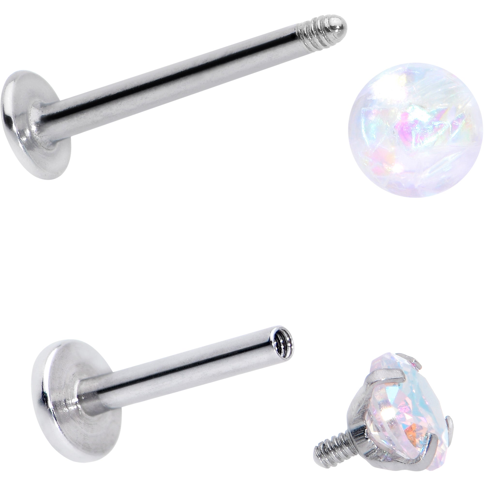 16G 5/16 3/8 Aurora Gem White Faux Opal Labret Monroe Set of 4