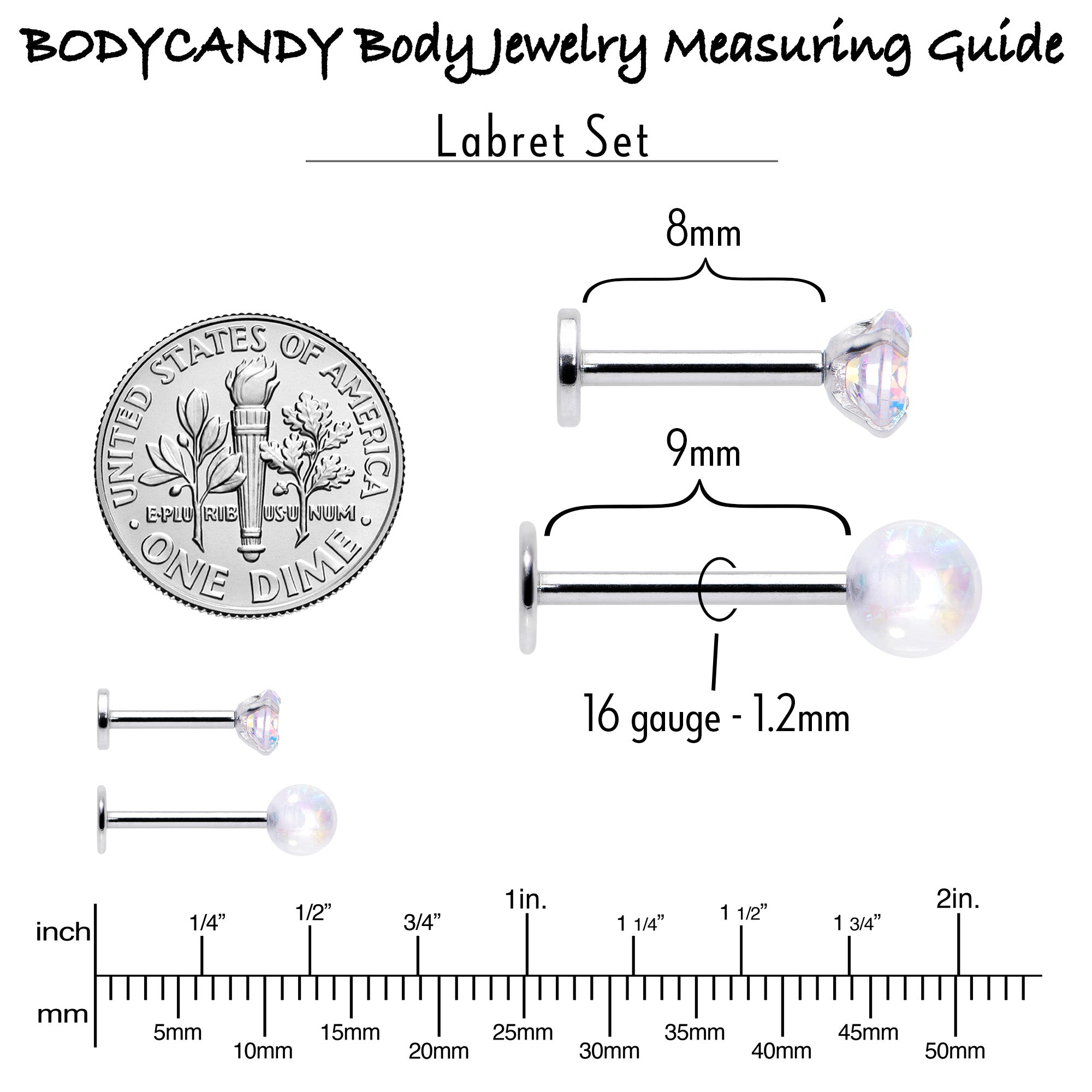 16G 5/16 3/8 Aurora Gem White Faux Opal Labret Monroe Set of 4