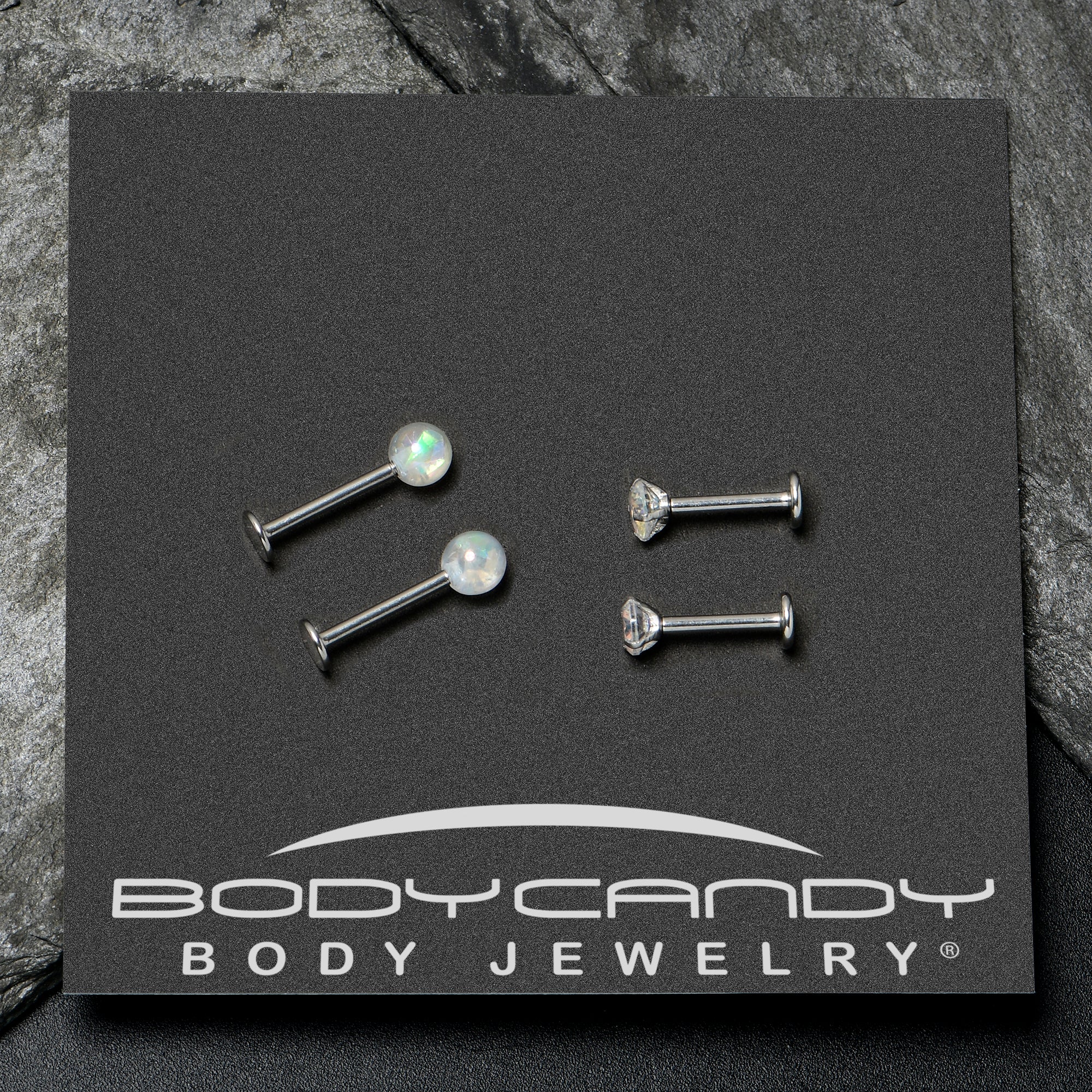 16G 5/16 3/8 Aurora Gem White Faux Opal Labret Monroe Set of 4