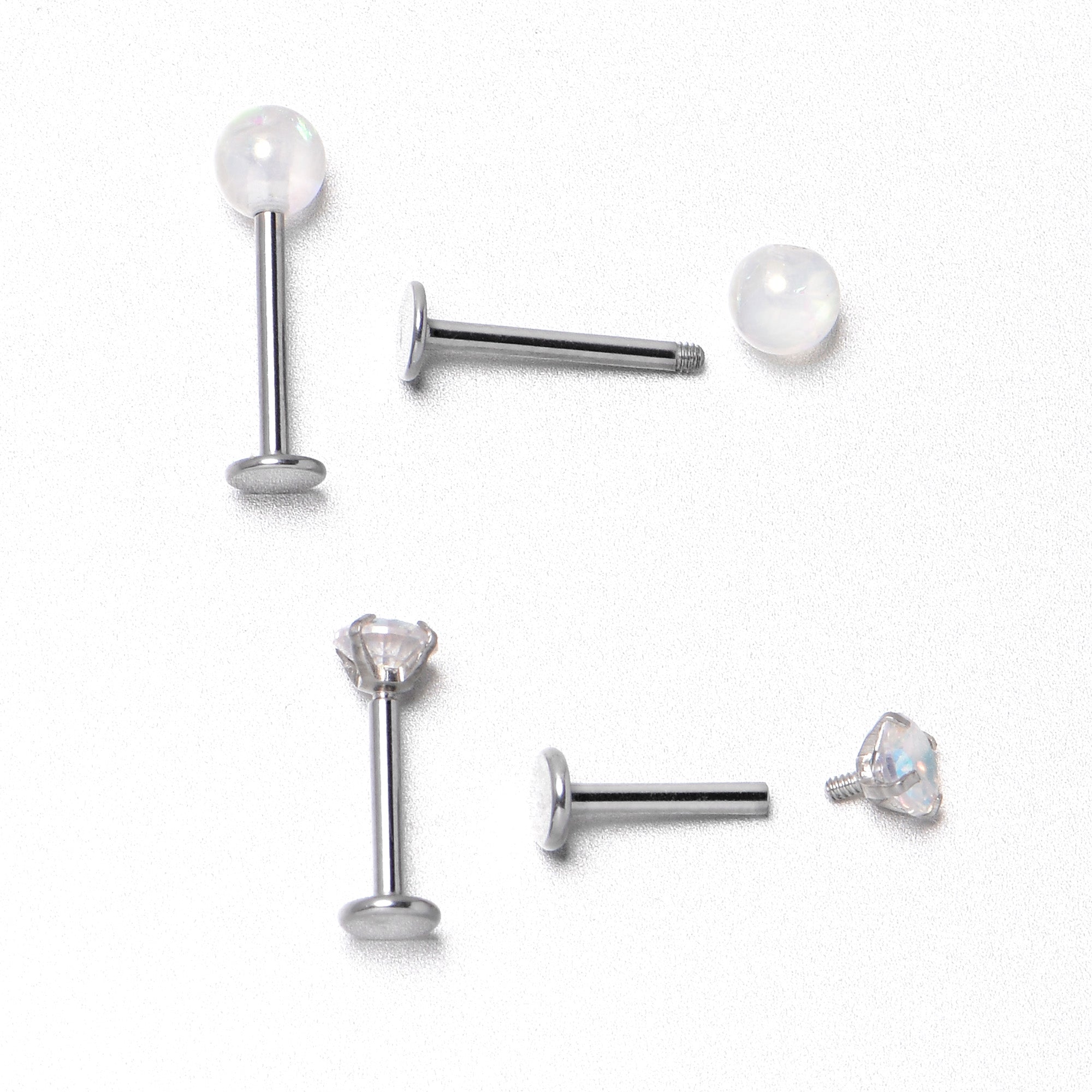 16G 5/16 3/8 Aurora Gem White Faux Opal Labret Monroe Set of 4