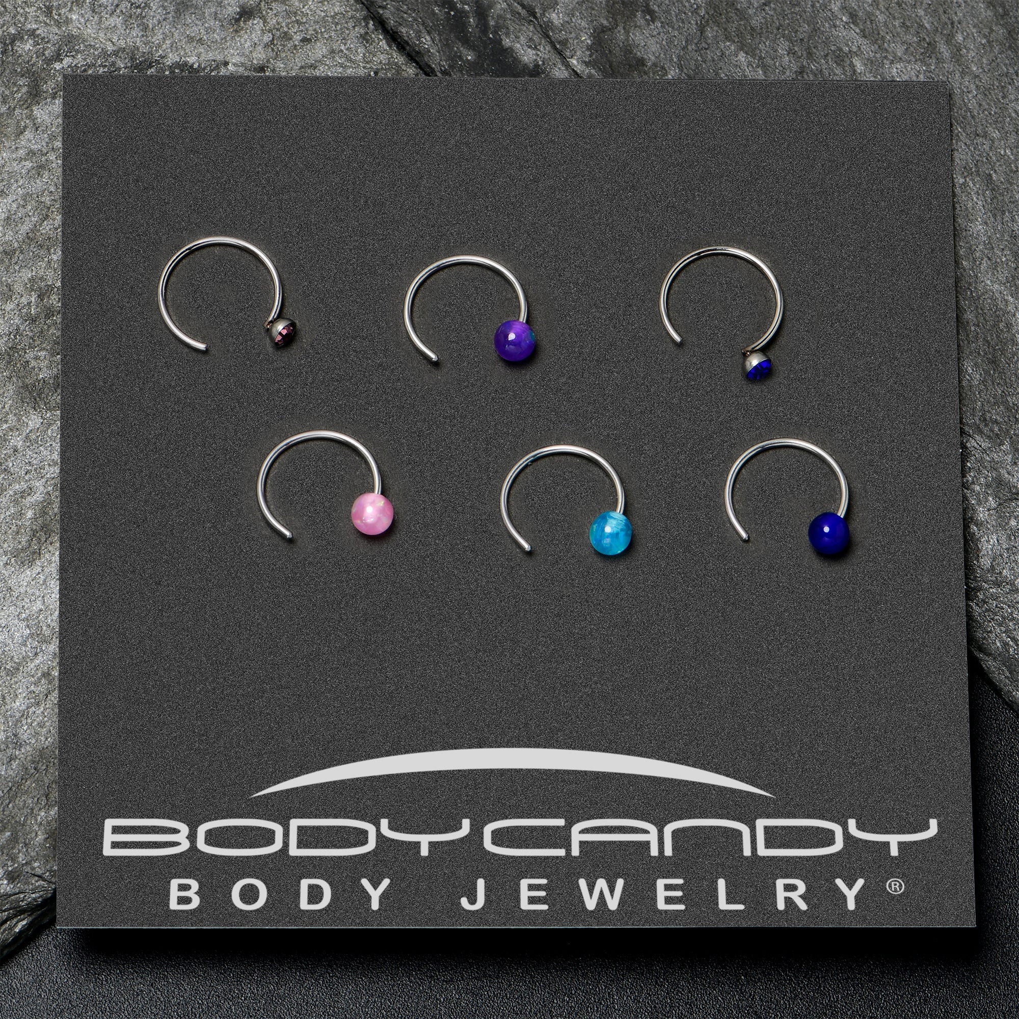 20G 5/16 Nose Hoop Gem Faux Opal Pack Classy Nose Ring Set of 6
