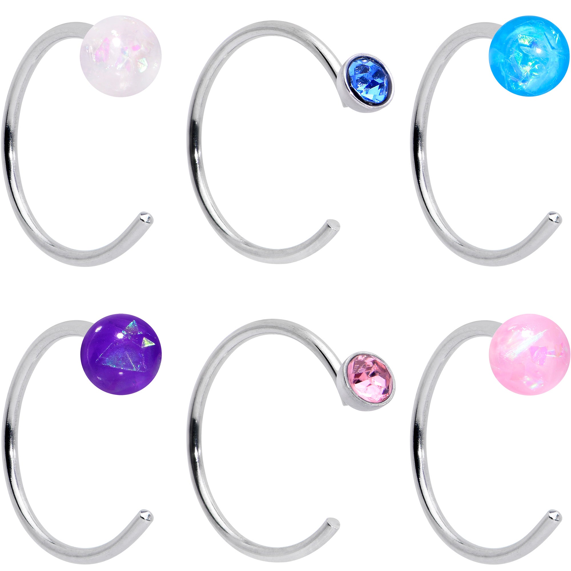 20G 5/16 Nose Hoop Gem Faux Opal Pack Pretty Nose Ring Set of 6