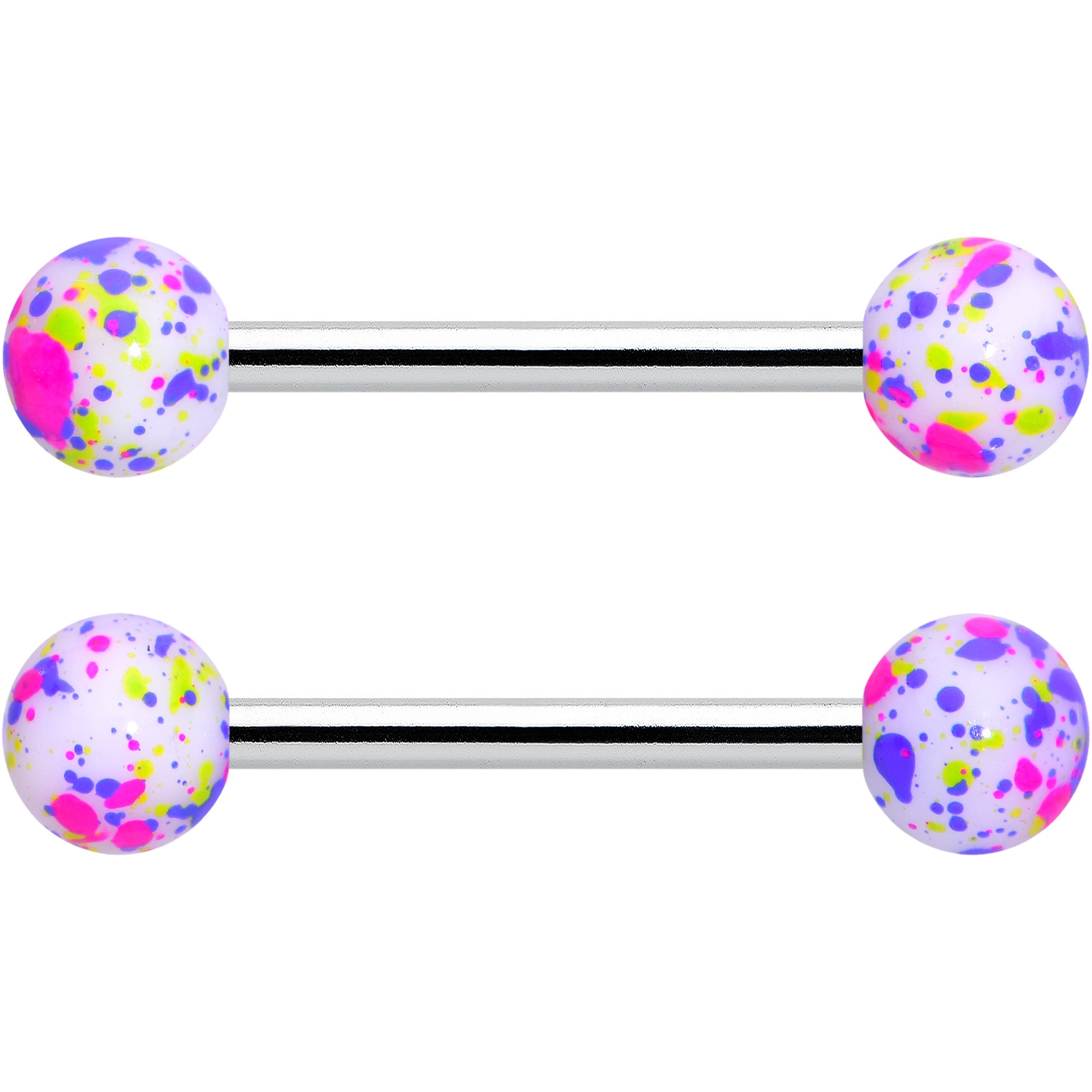 14G 9/16 1/2 Splatter Green Purple Barbell Horseshoe Nipple Ring Set of 4