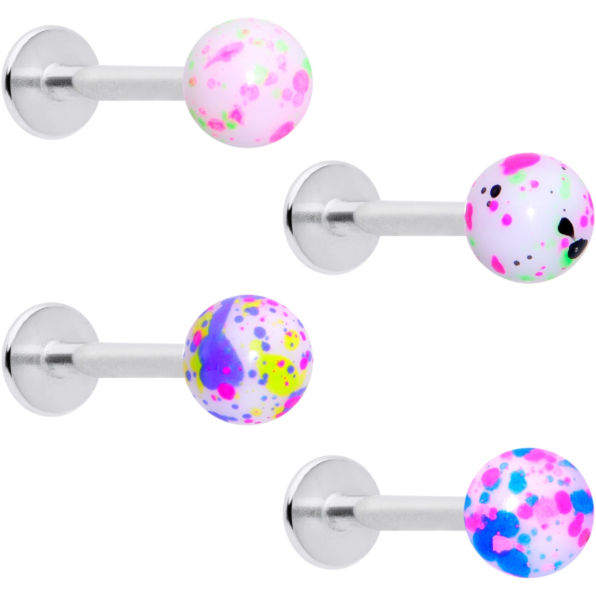16G 3/8 Splatter Pink Blue Labret Monroe Tragus Set of 4
