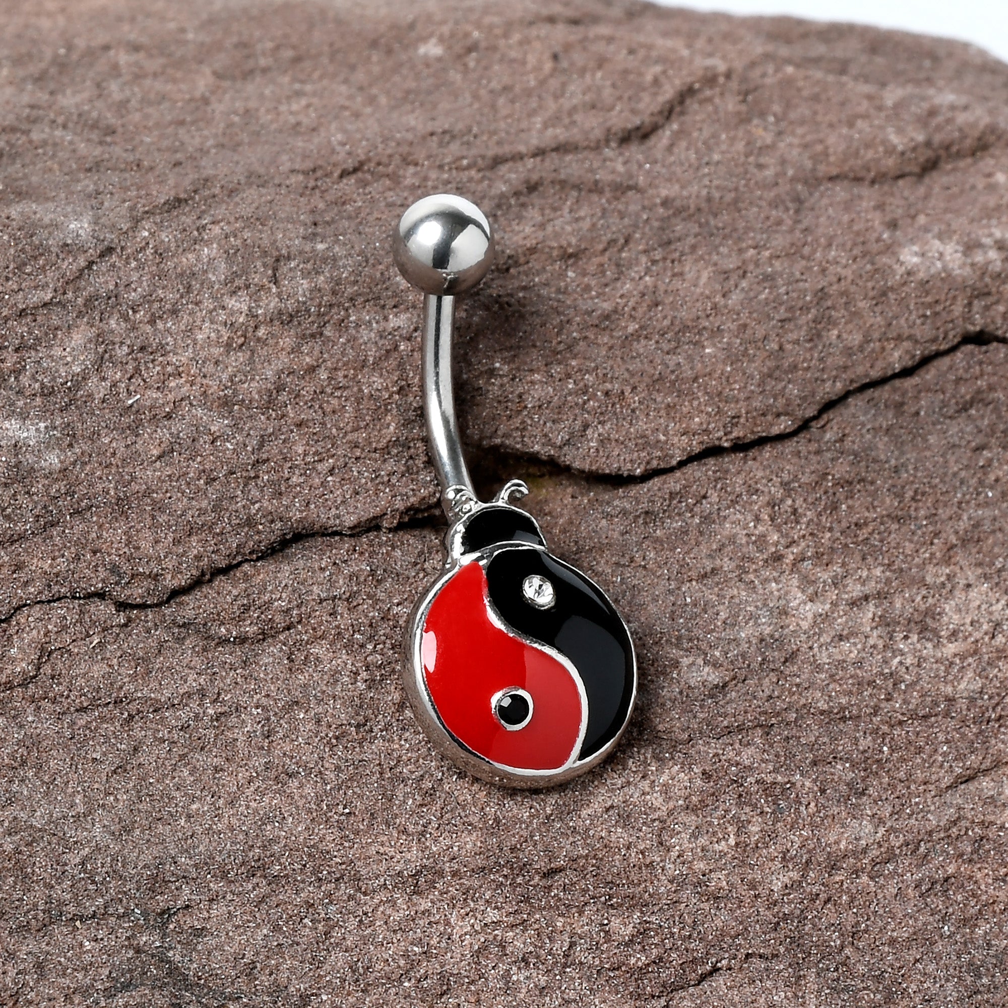 Clear Gem Ladybug Yin Yang Belly Ring