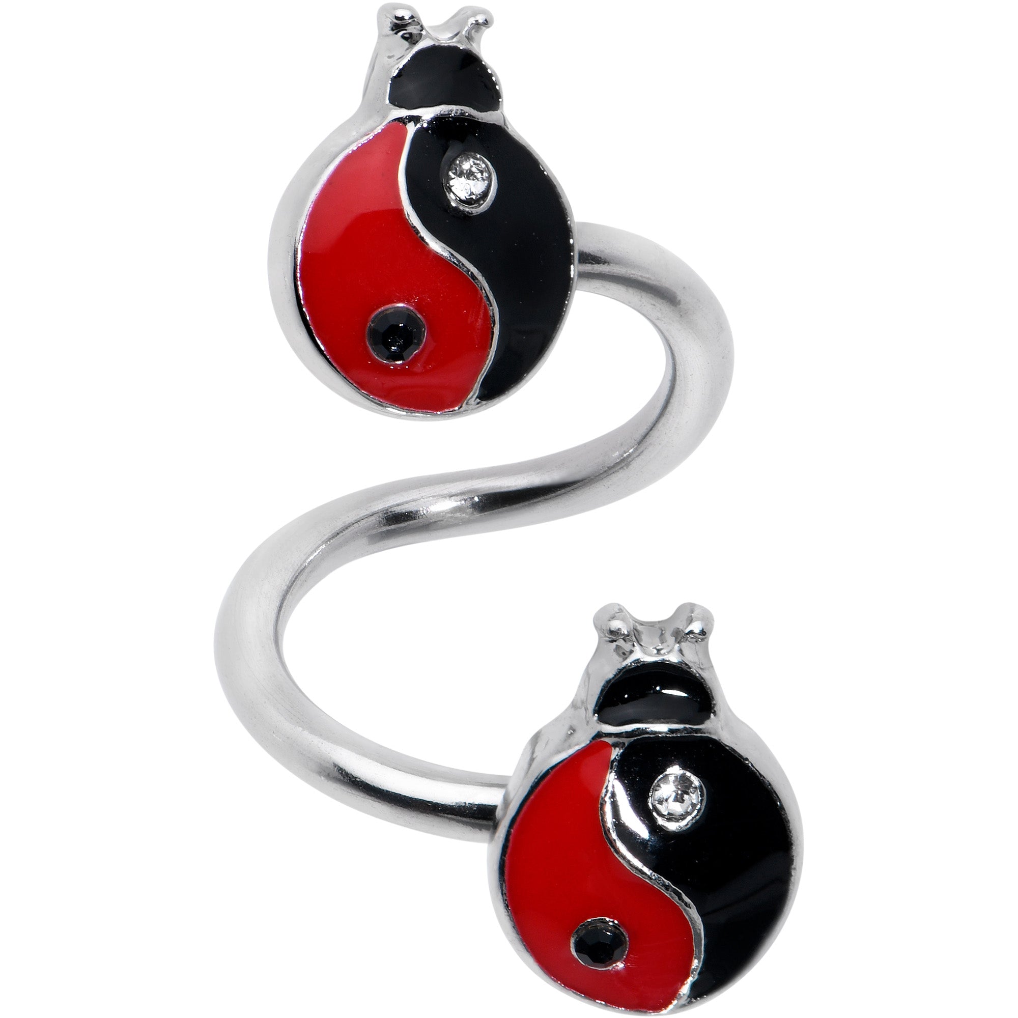 Clear Gem Ladybug Yin Yang Spiral Twister Belly Ring
