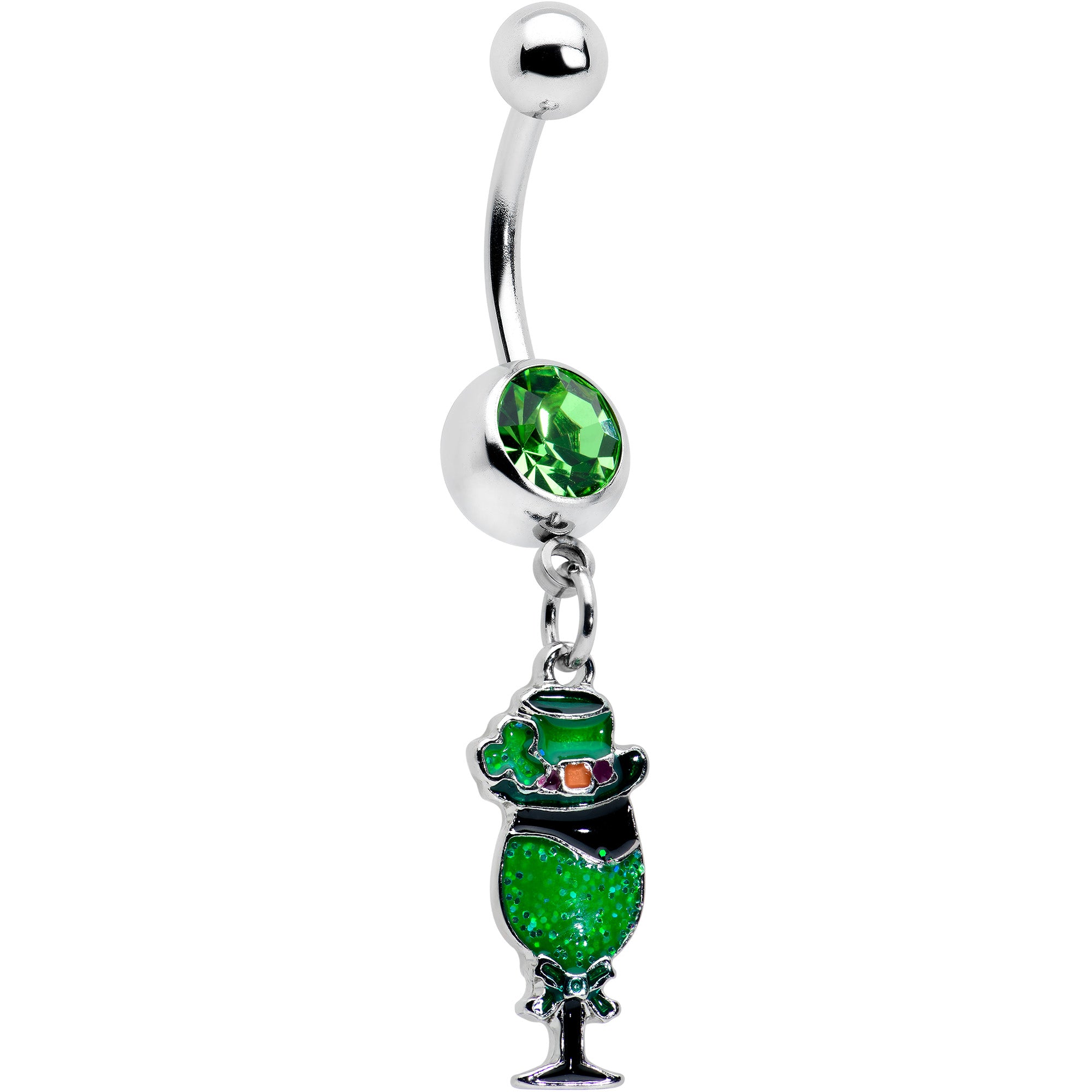 Green Gem Fancy Leprechaun St Patricks Dangle Belly Ring